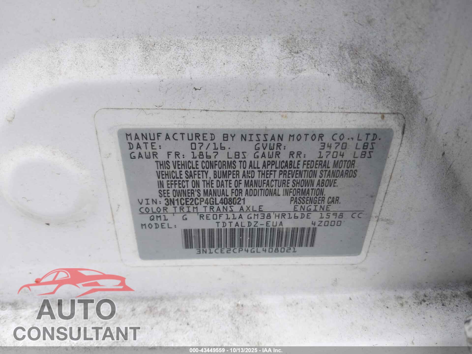 NISSAN VERSA NOTE 2016 - 3N1CE2CP4GL408021