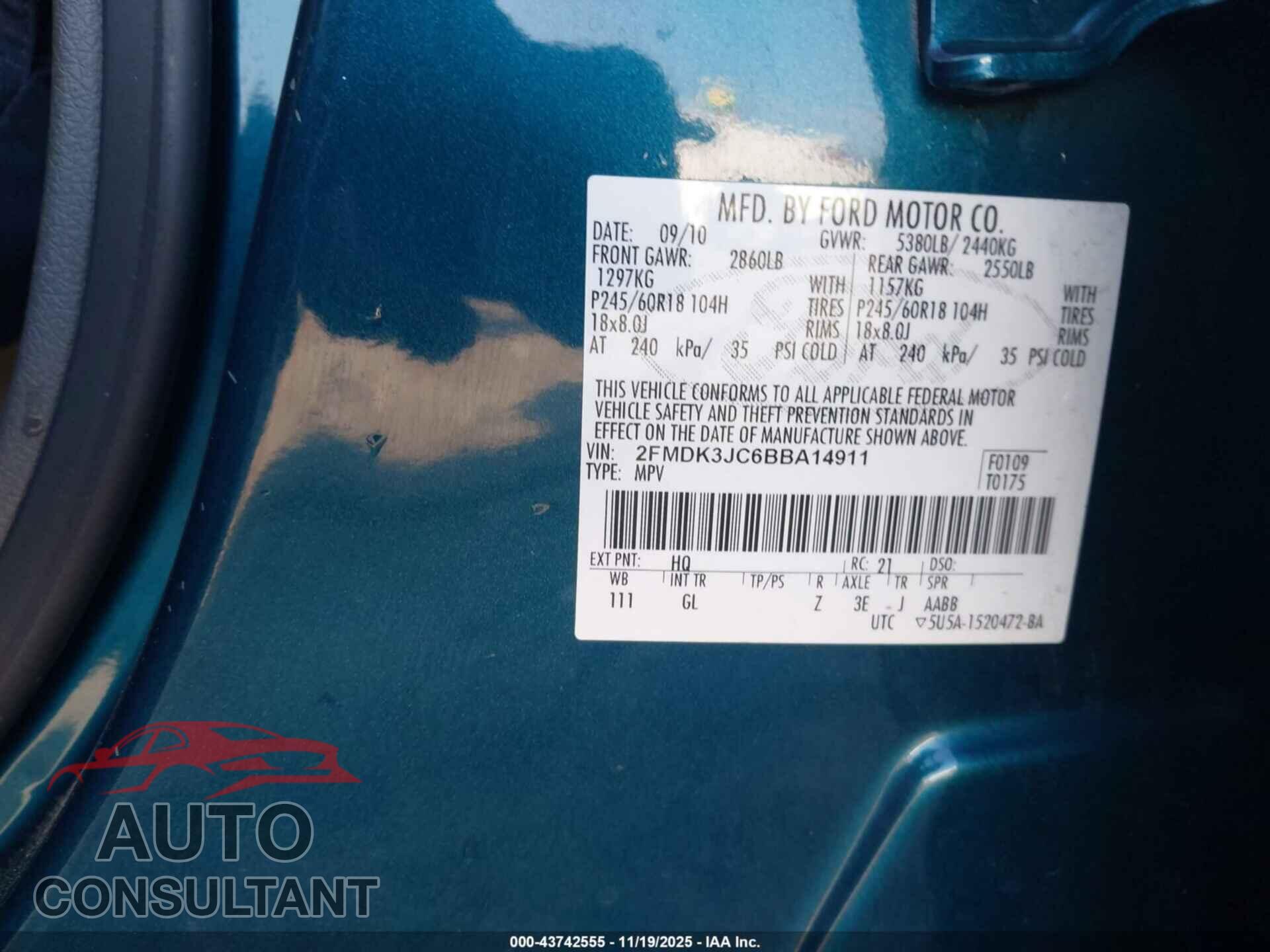 FORD EDGE 2011 - 2FMDK3JC6BBA14911