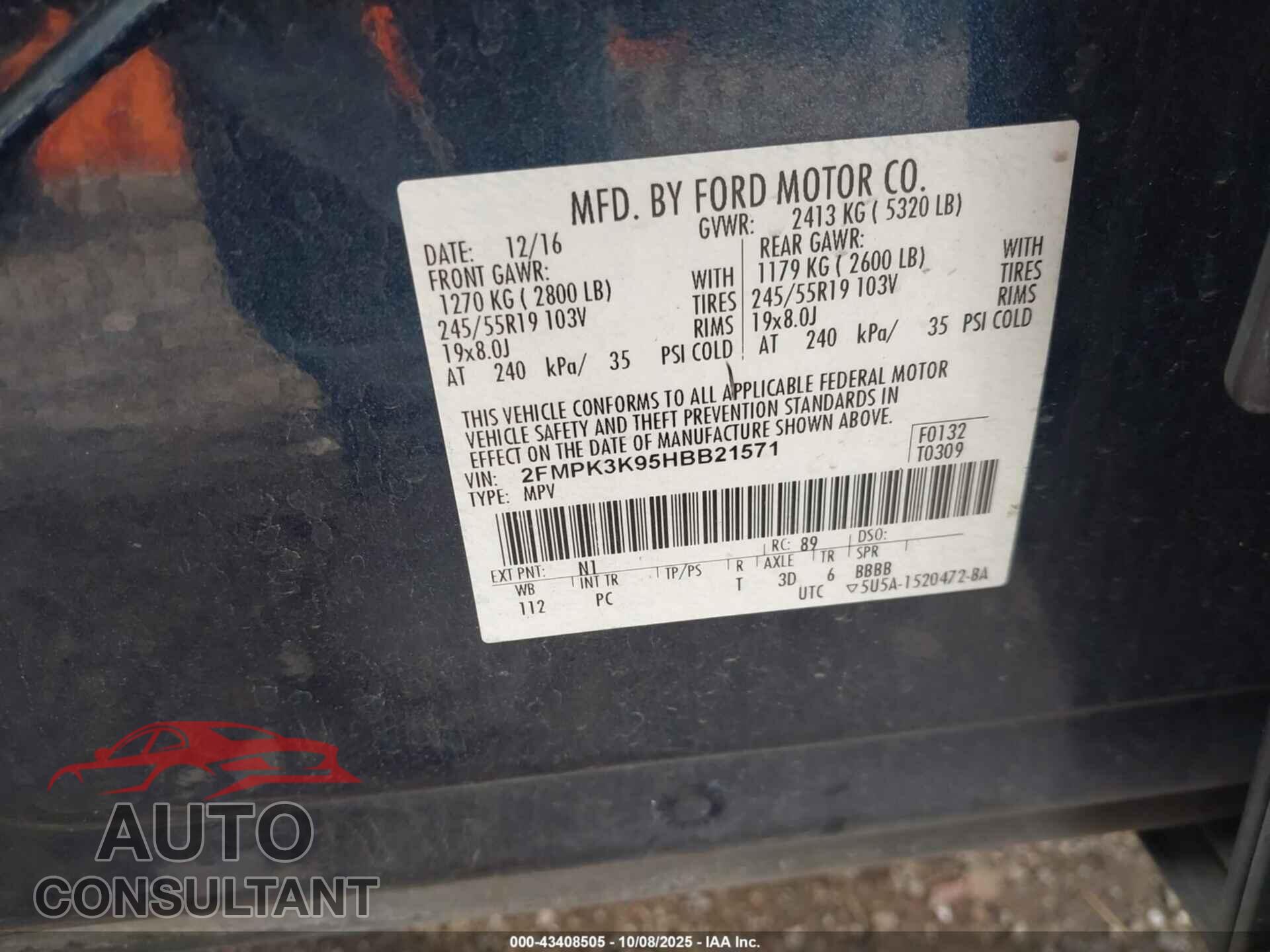FORD EDGE 2017 - 2FMPK3K95HBB21571