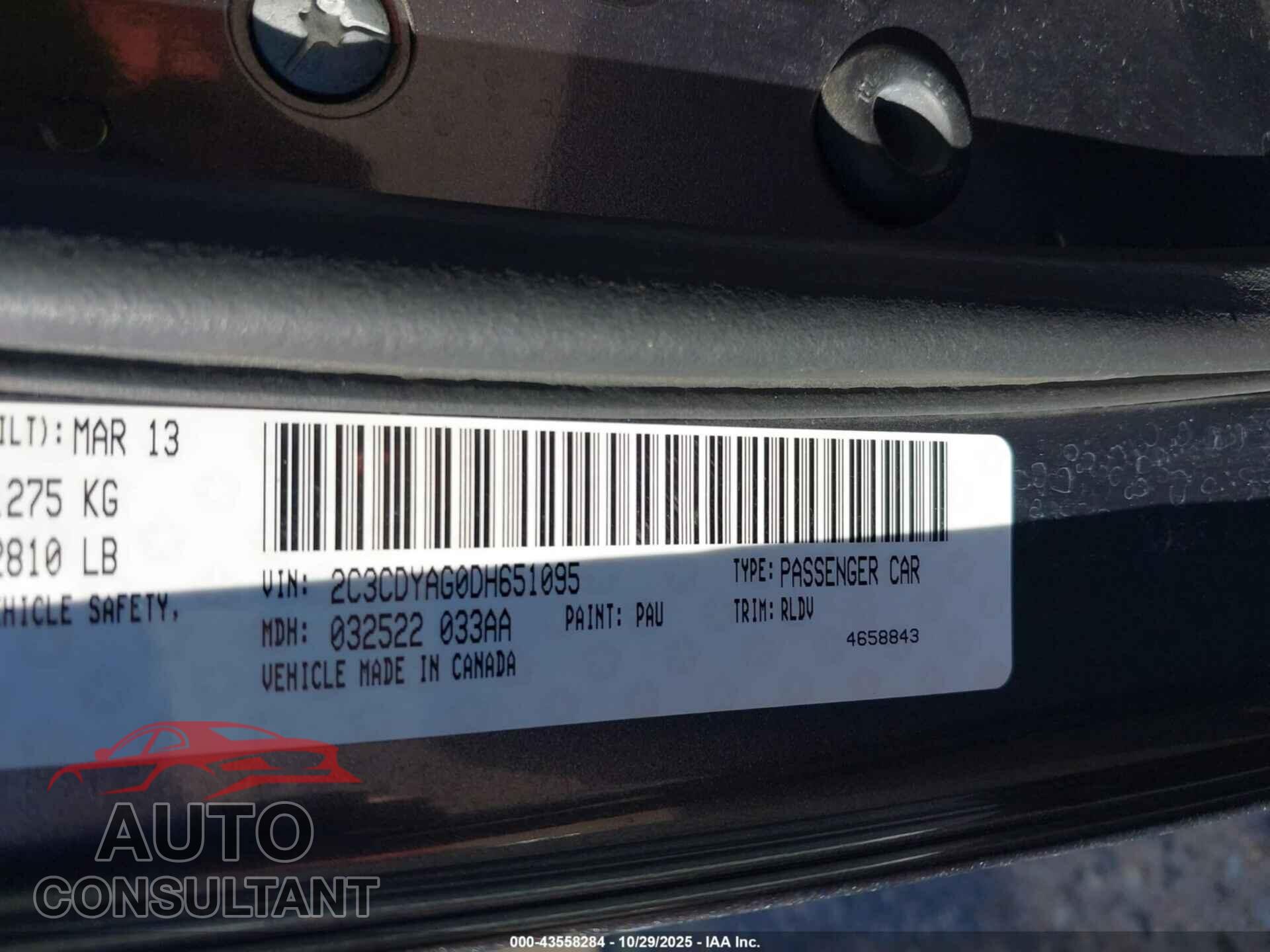DODGE CHALLENGER 2013 - 2C3CDYAG0DH651095