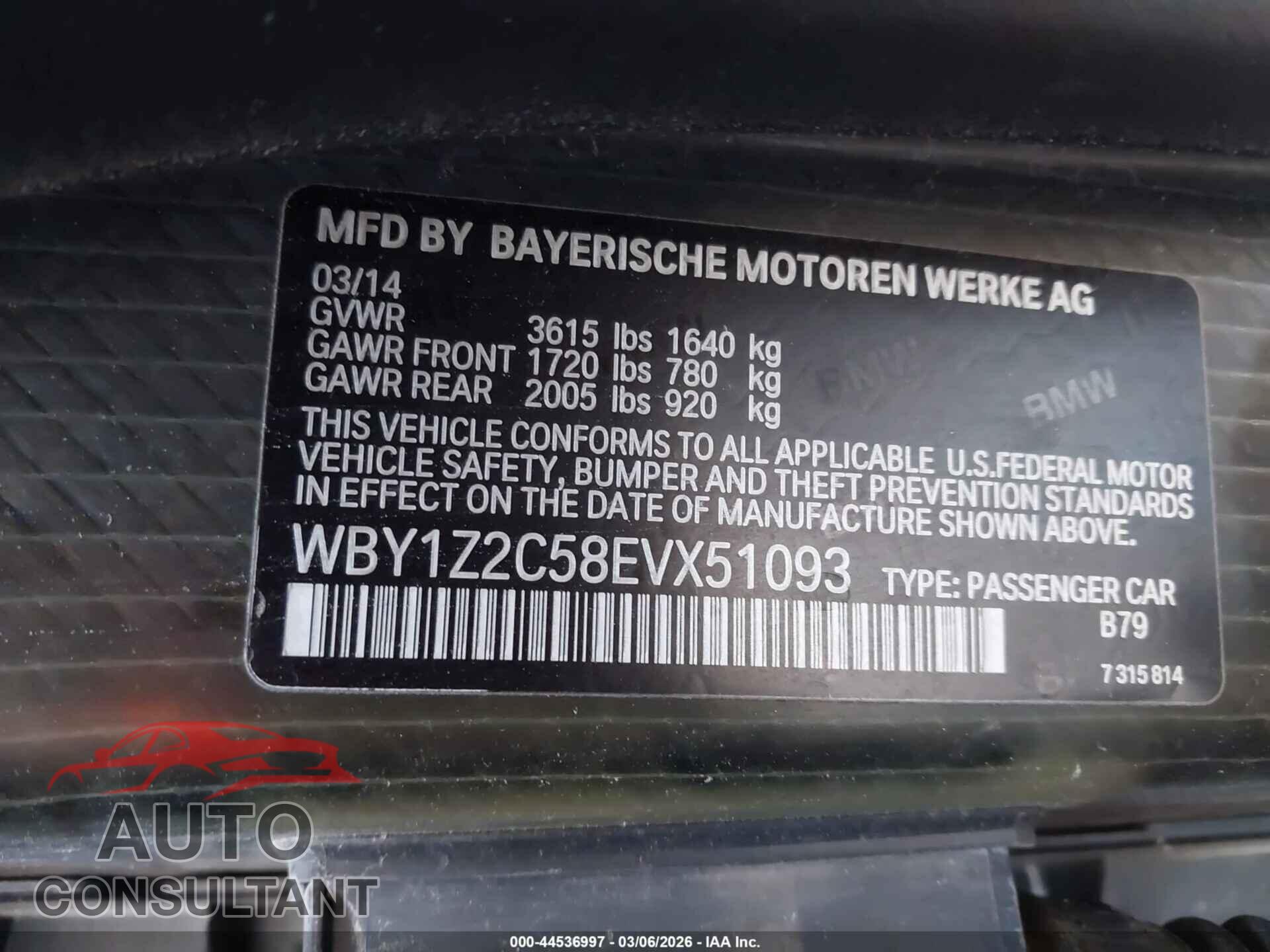 BMW I3 2014 - WBY1Z2C58EVX51093