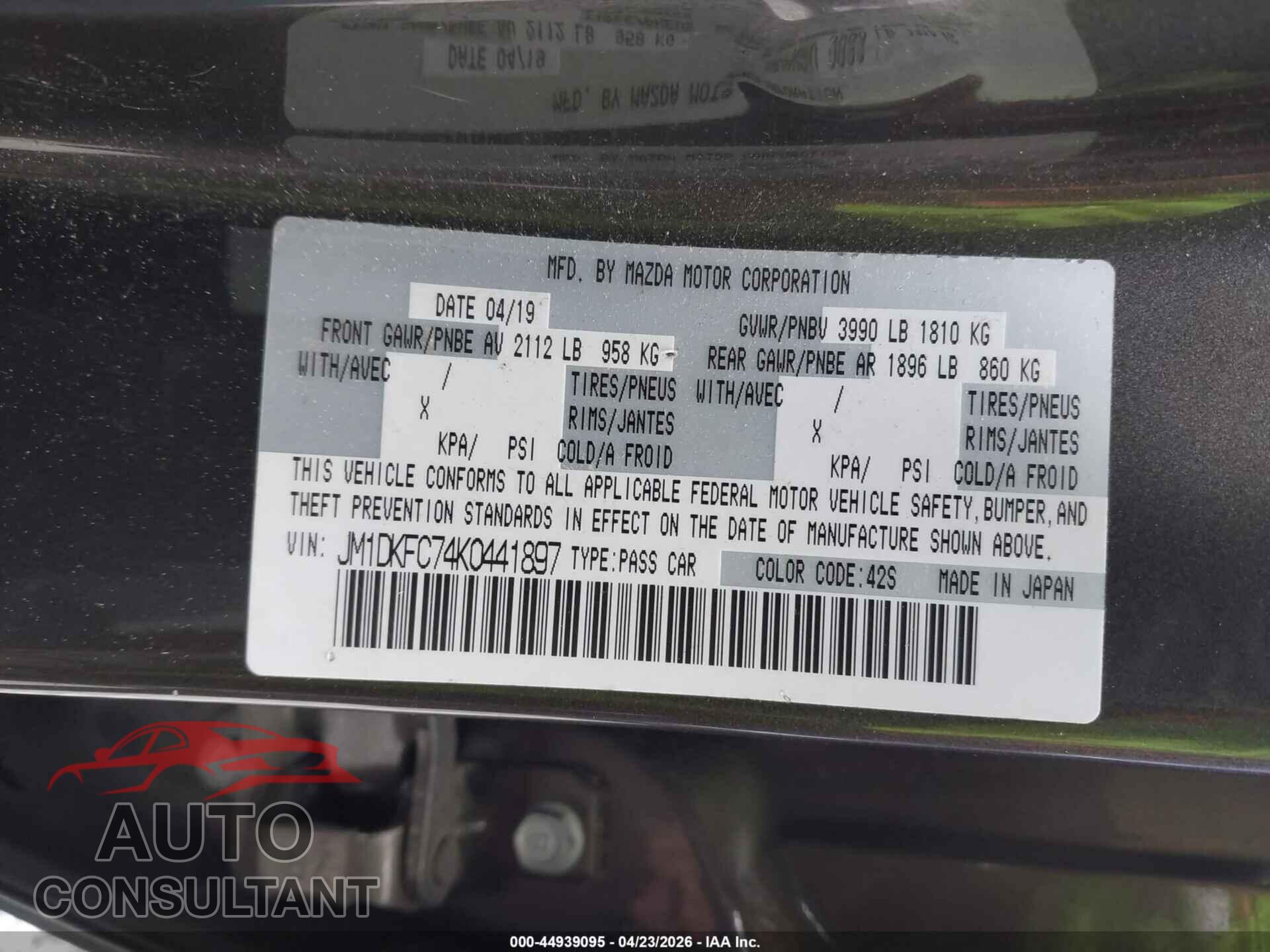 MAZDA CX-3 2019 - JM1DKFC74K0441897