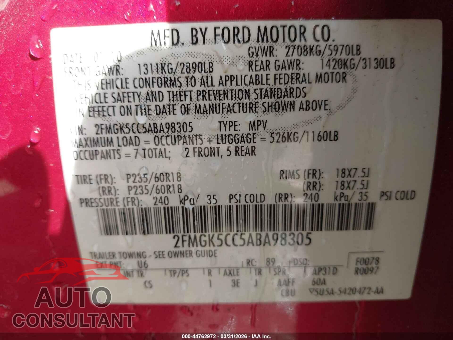 FORD FLEX 2010 - 2FMGK5CC5ABA98305