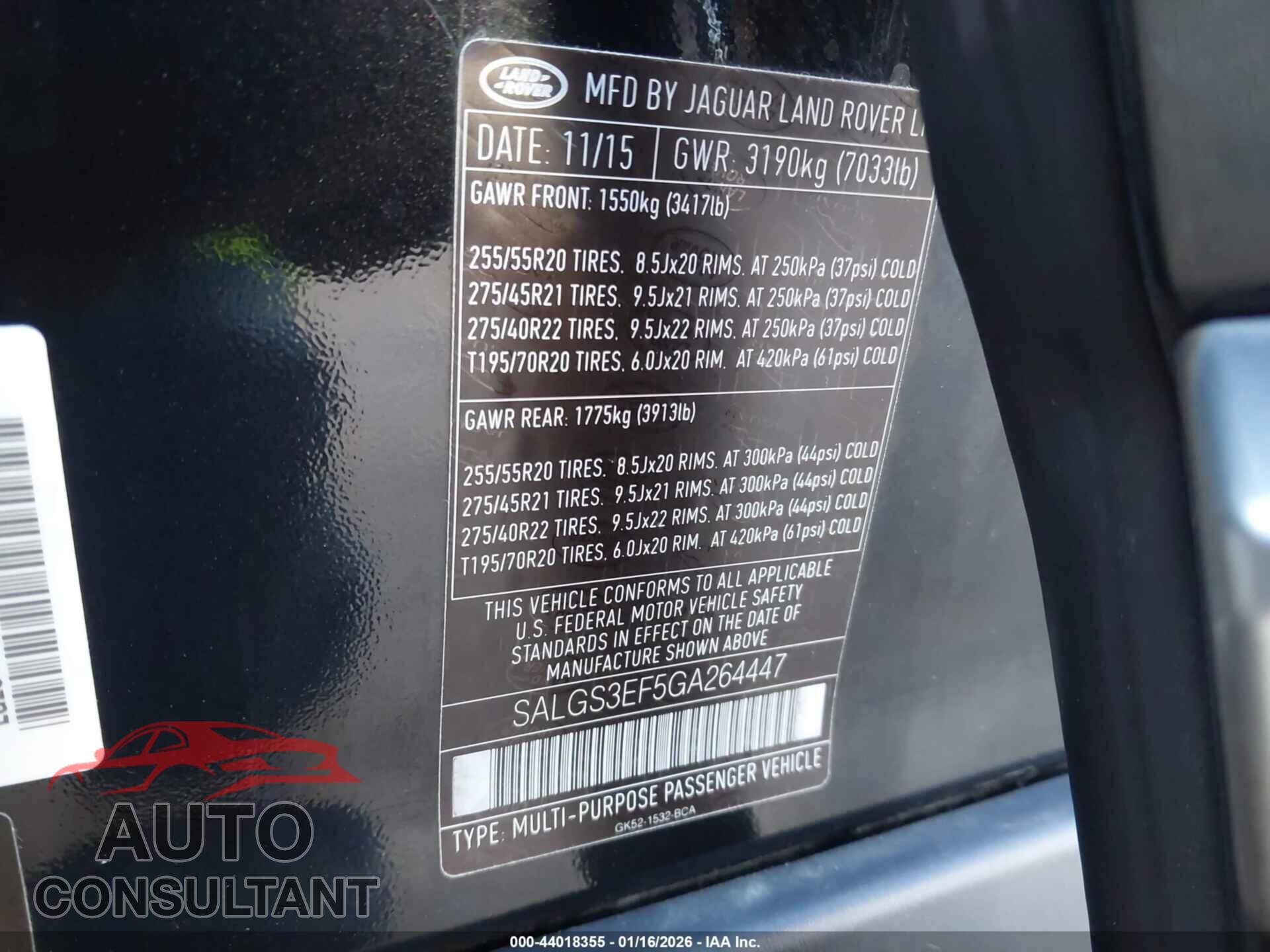 LAND ROVER RANGE ROVER 2016 - SALGS3EF5GA264447