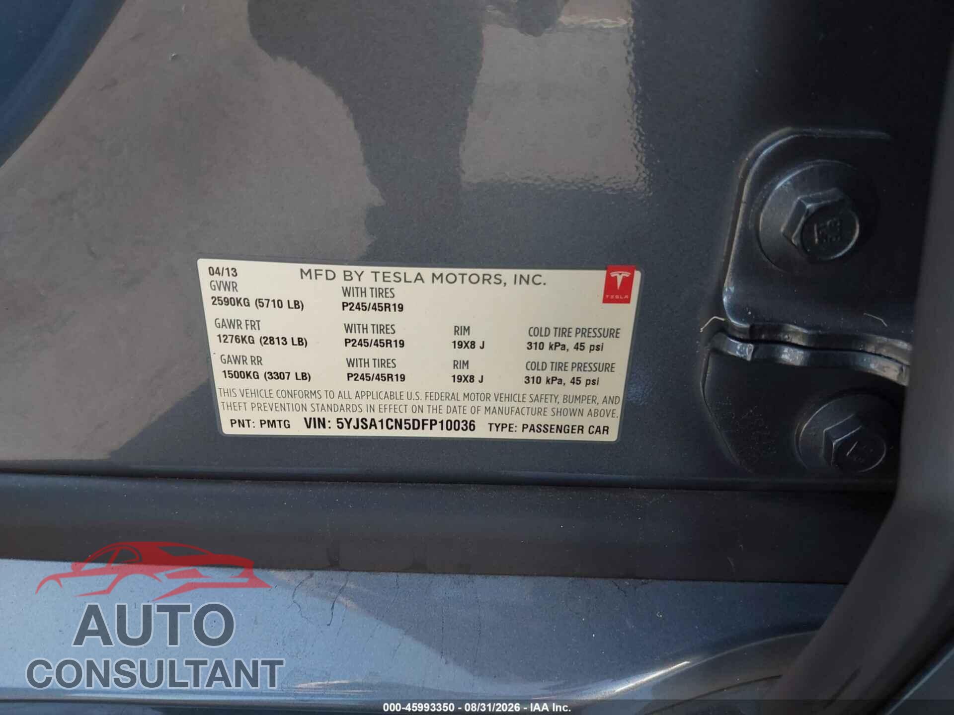 TESLA MODEL S 2013 - 5YJSA1CN5DFP10036