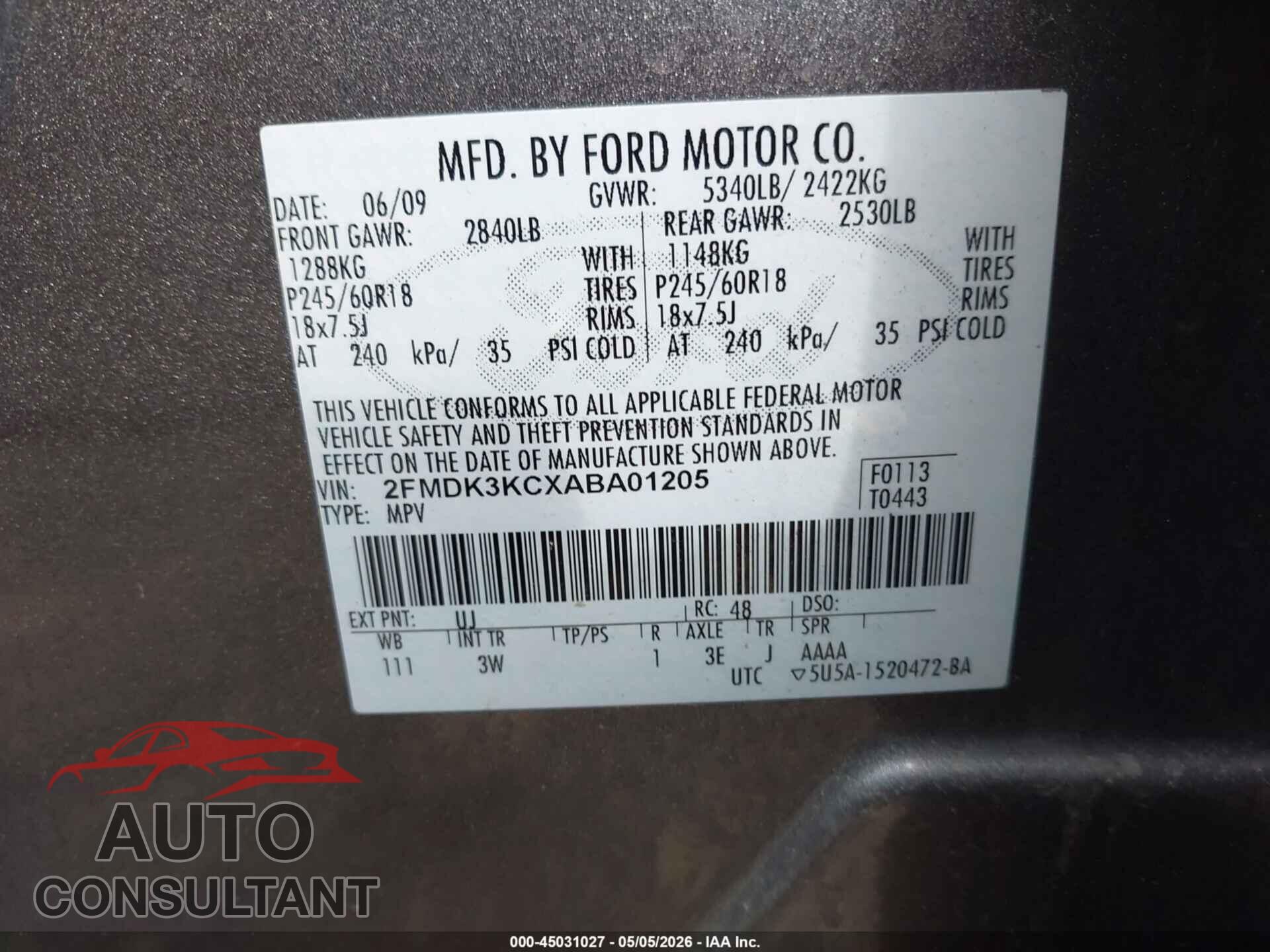 FORD EDGE 2010 - 2FMDK3KCXABA01205