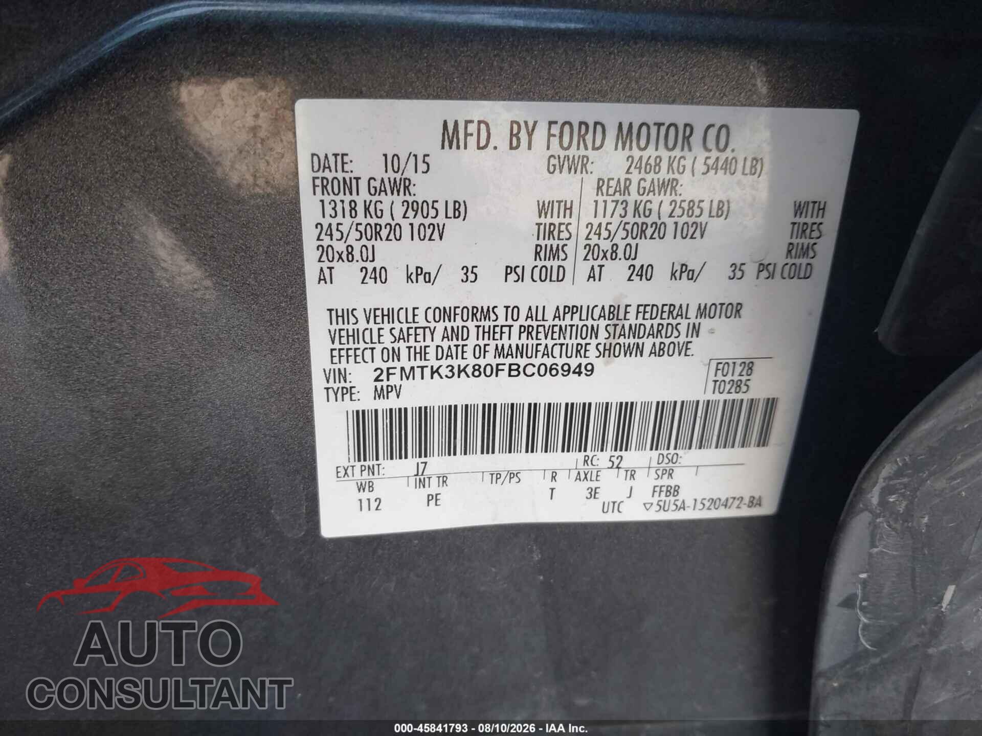 FORD EDGE 2015 - 2FMTK3K80FBC06949