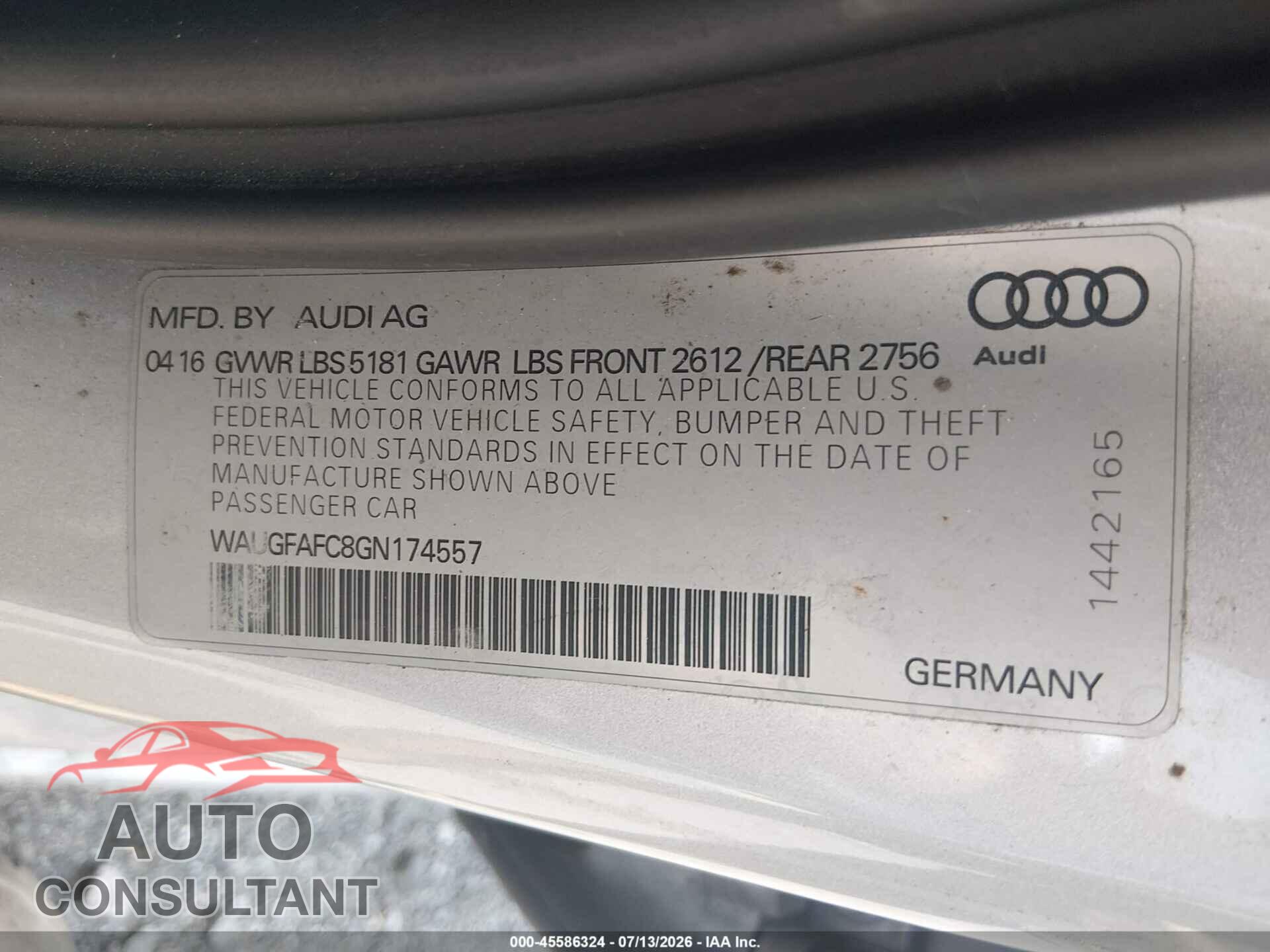 AUDI A6 2016 - WAUGFAFC8GN174557