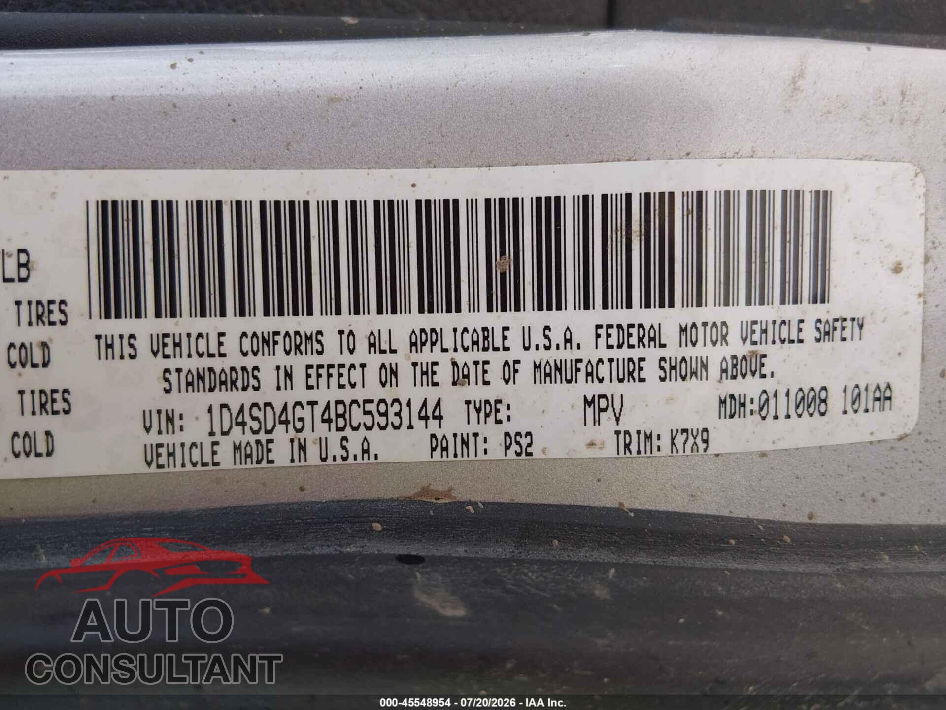 DODGE DURANGO 2011 - 1D4SD4GT4BC593144