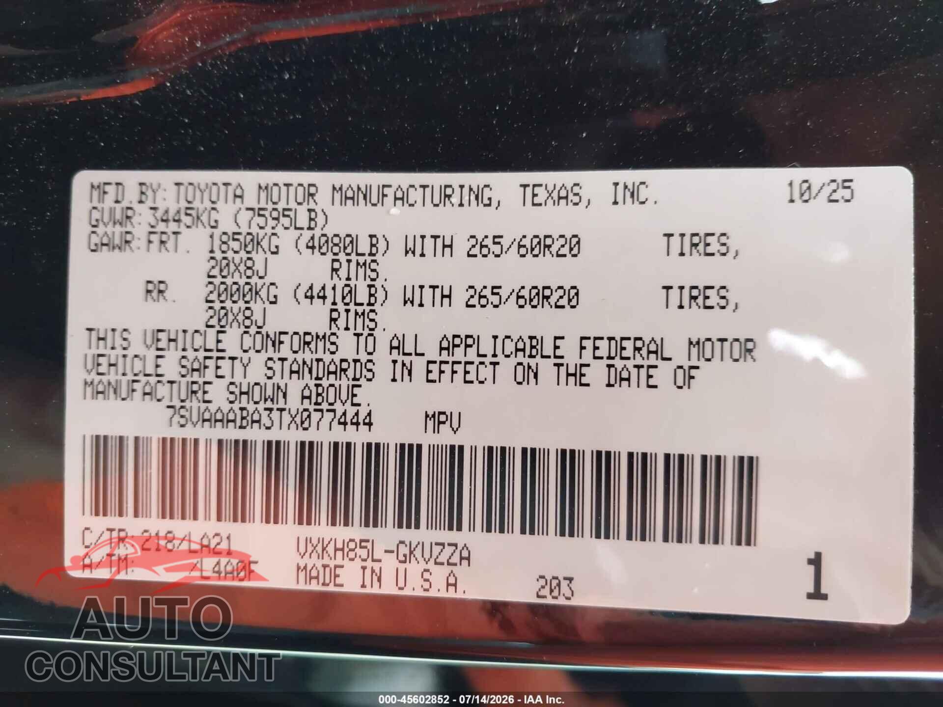 TOYOTA SEQUOIA 2026 - 7SVAAABA3TX077444