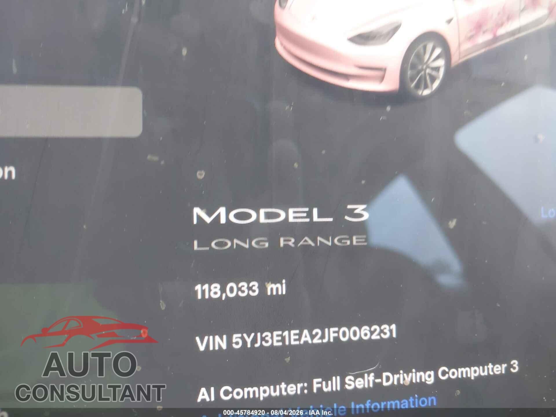 TESLA MODEL 3 2018 - 5YJ3E1EA2JF006231