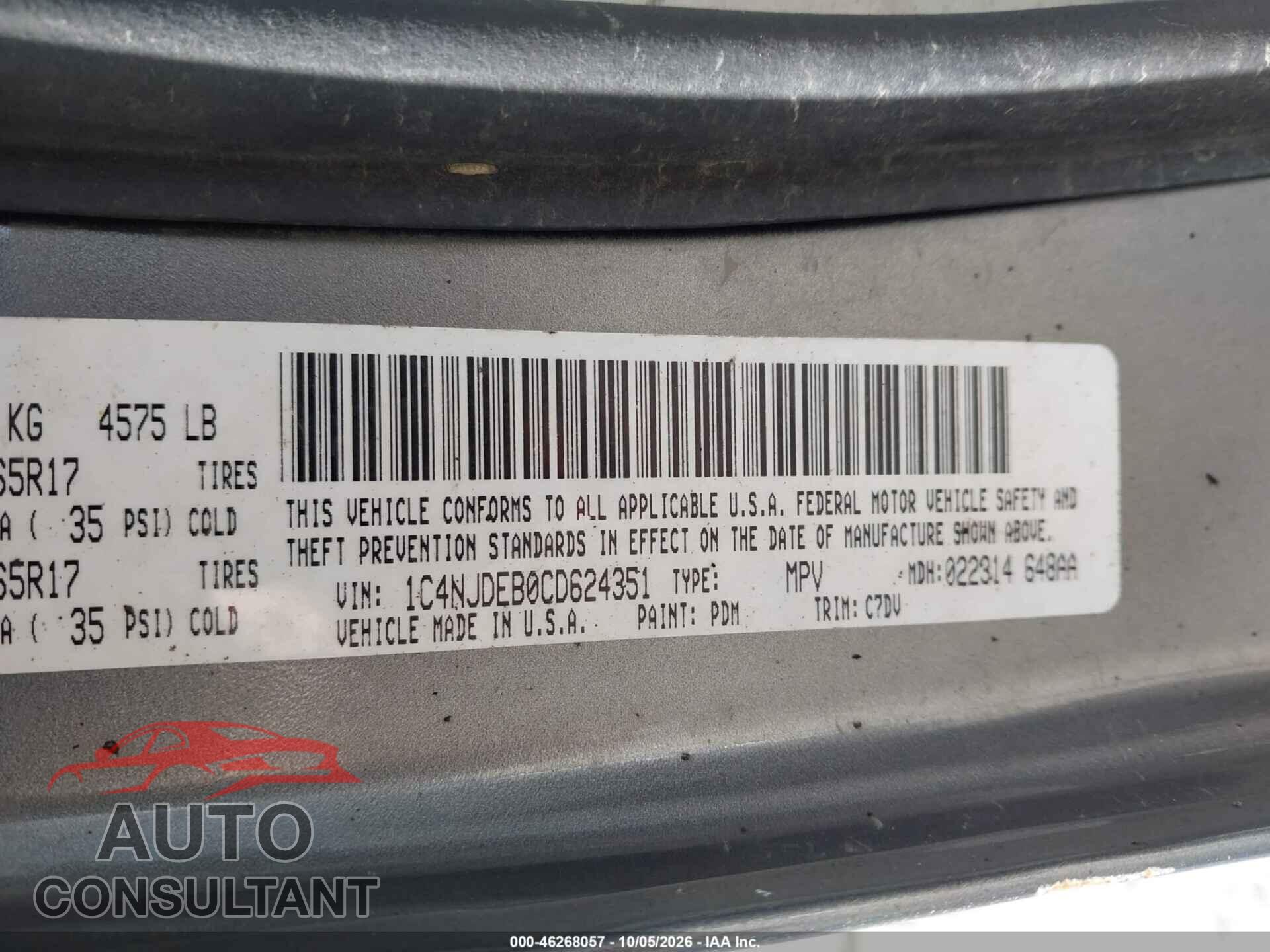 JEEP COMPASS 2012 - 1C4NJDEB0CD624351