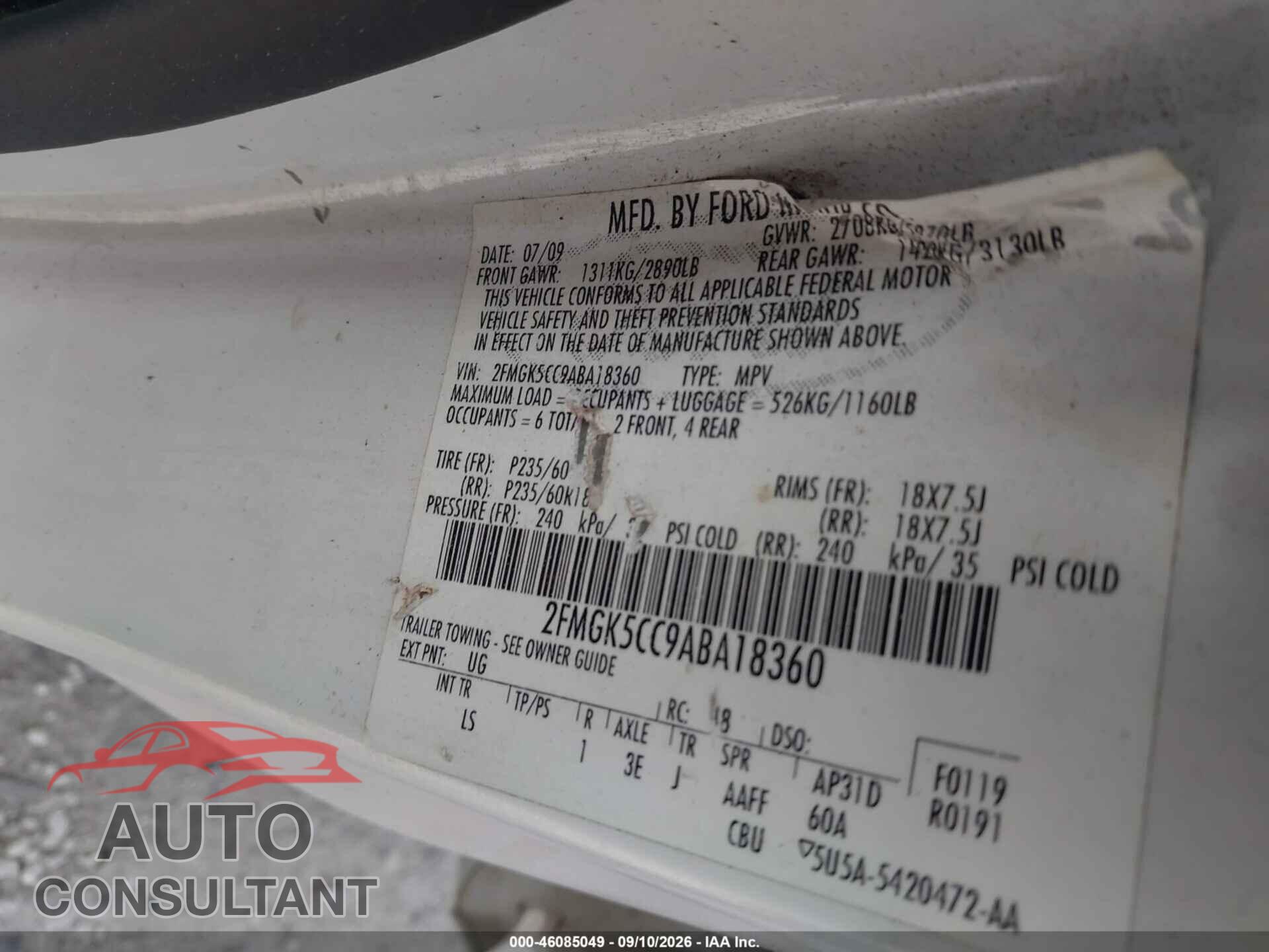 FORD FLEX 2010 - 2FMGK5CC9ABA18360