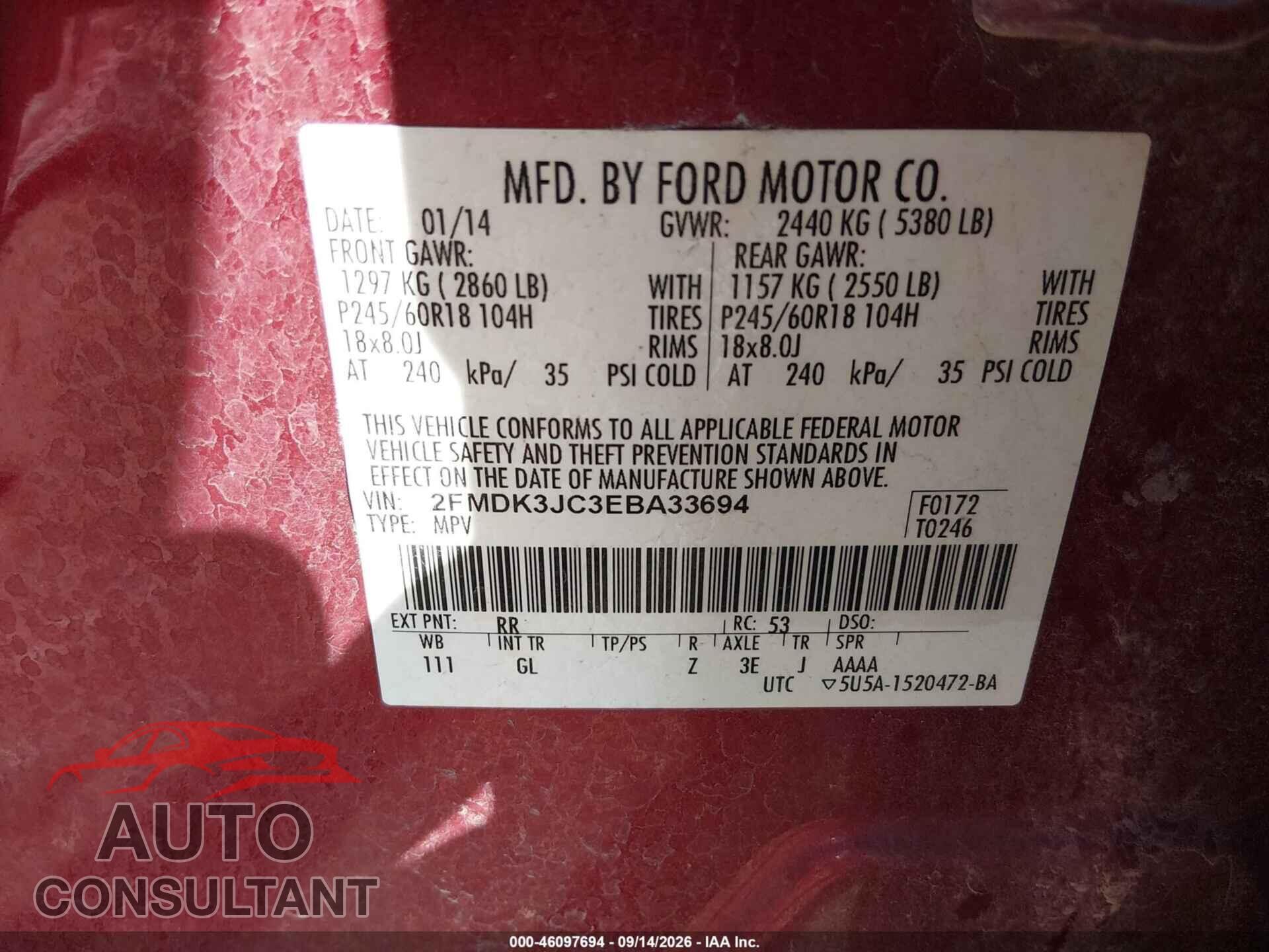 FORD EDGE 2014 - 2FMDK3JC3EBA33694