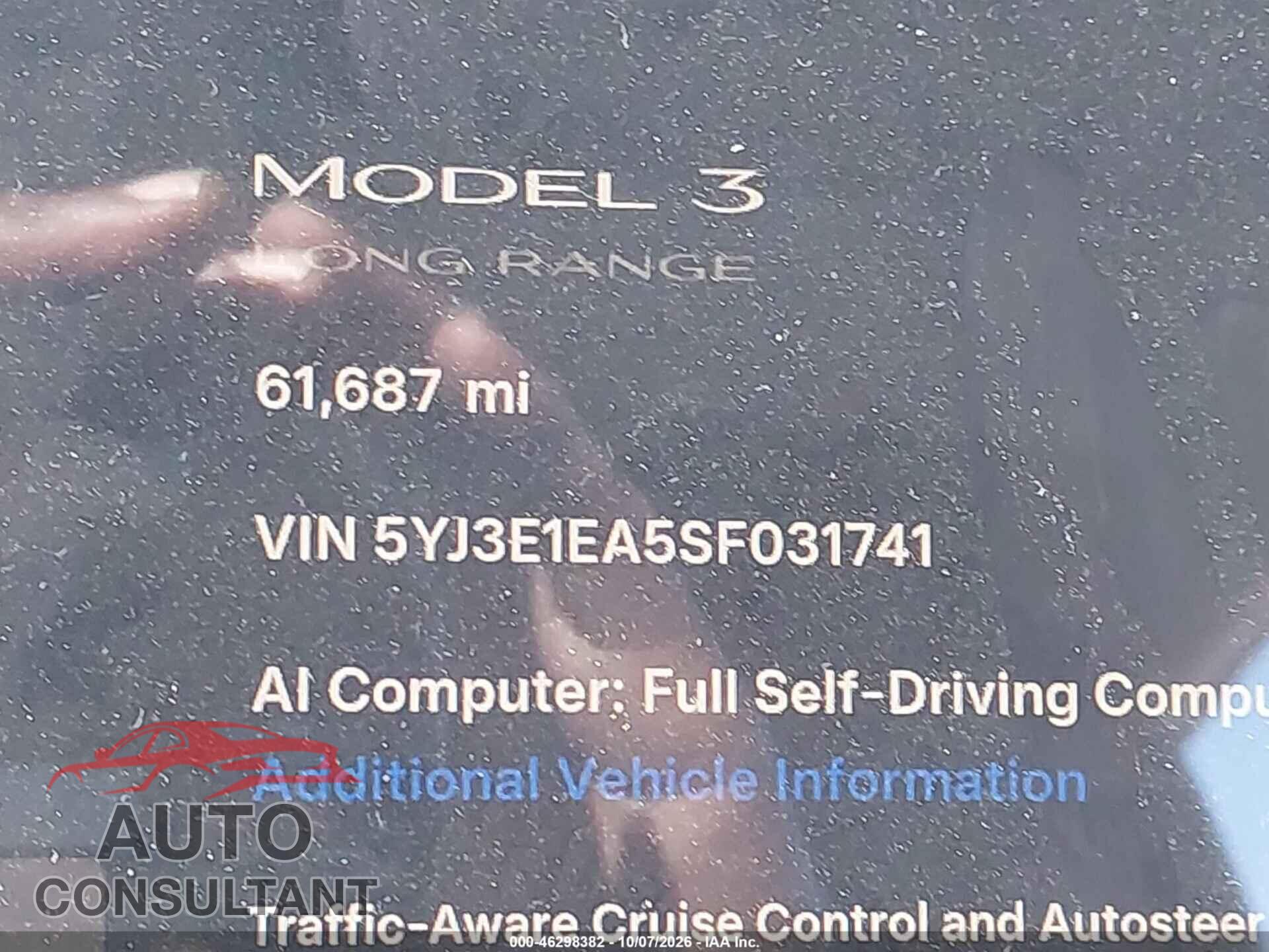 TESLA MODEL 3 2025 - 5YJ3E1EA5SF031741