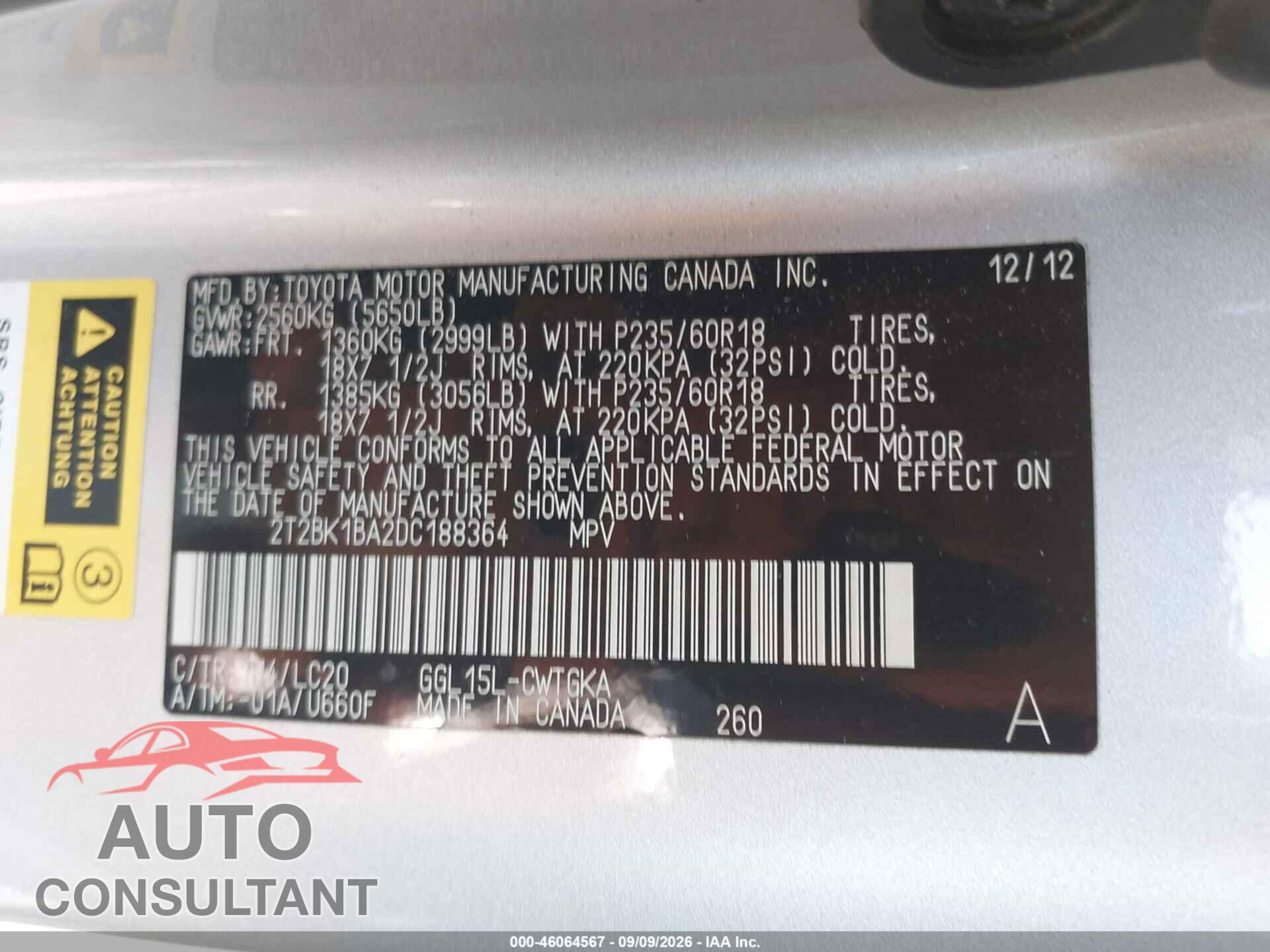 LEXUS RX 350 2013 - 2T2BK1BA2DC188364