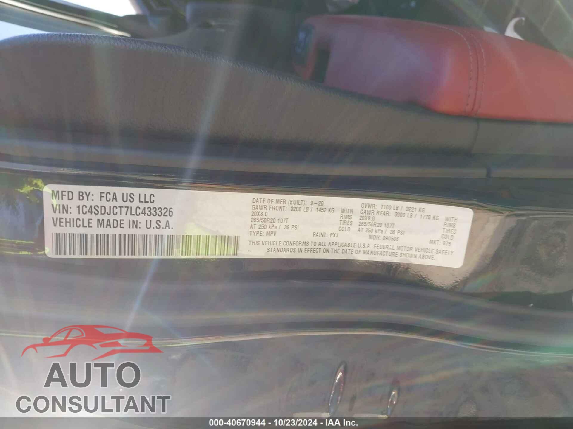DODGE DURANGO 2020 - 1C4SDJCT7LC433326