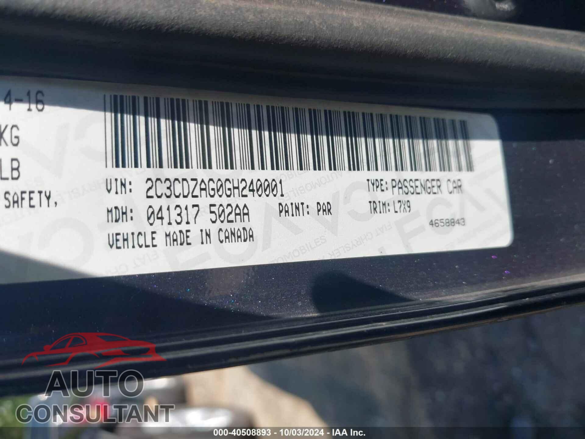 DODGE CHALLENGER 2016 - 2C3CDZAG0GH240001