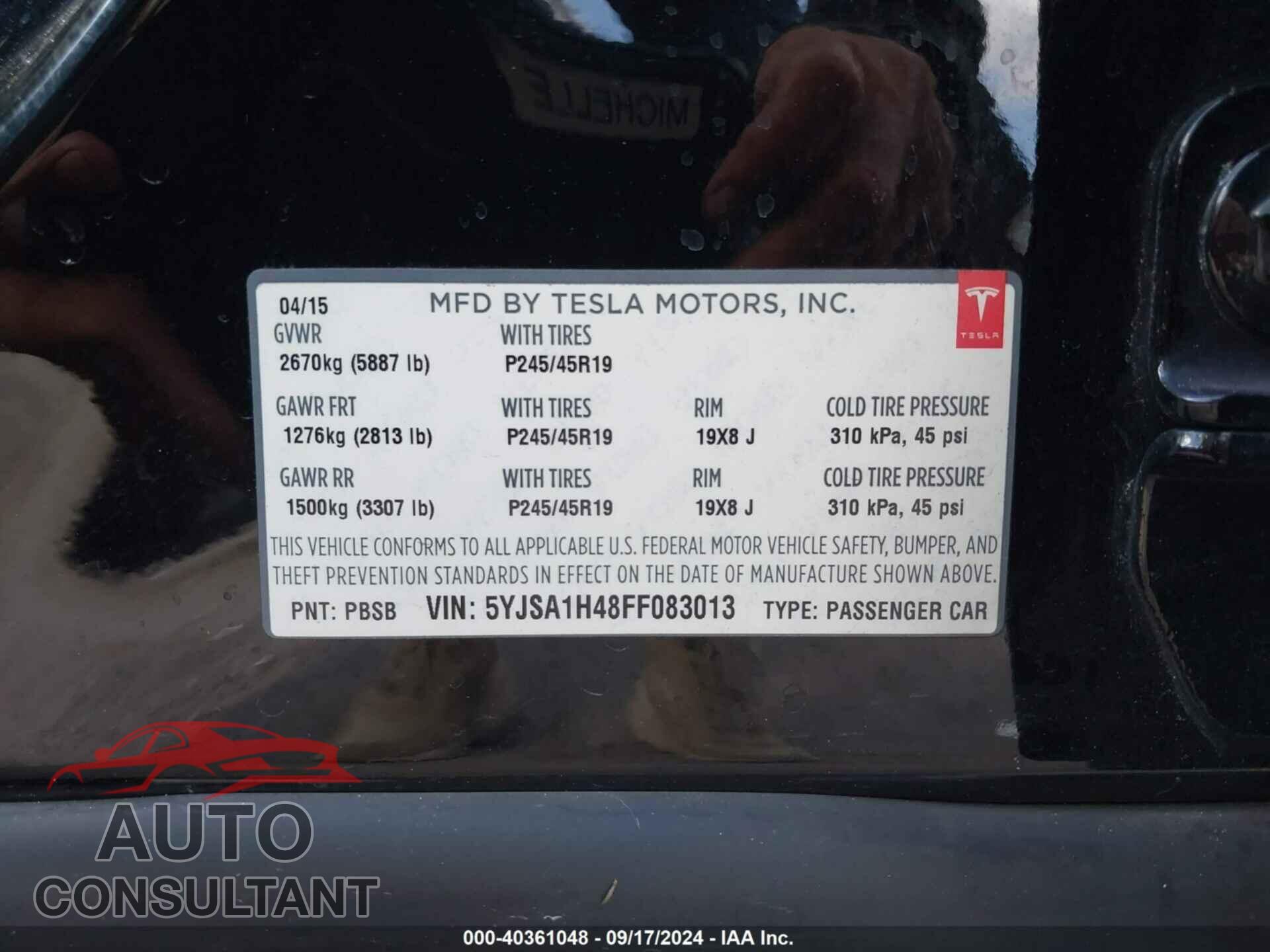 TESLA MODEL S 2015 - 5YJSA1H48FF083013