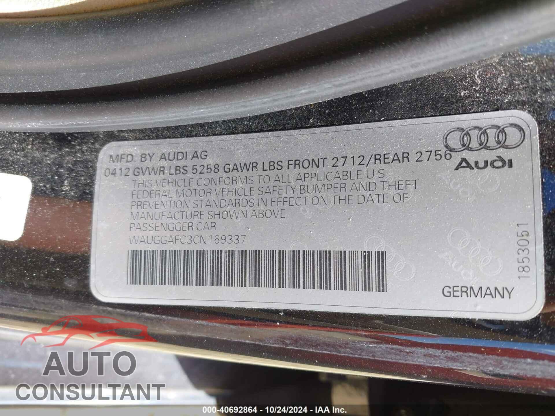 AUDI A6 2012 - WAUGGAFC3CN169337