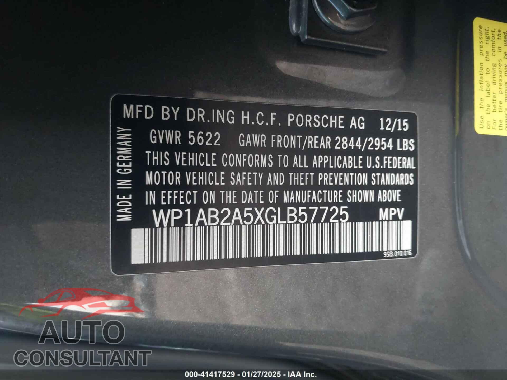 PORSCHE MACAN 2016 - WP1AB2A5XGLB57725