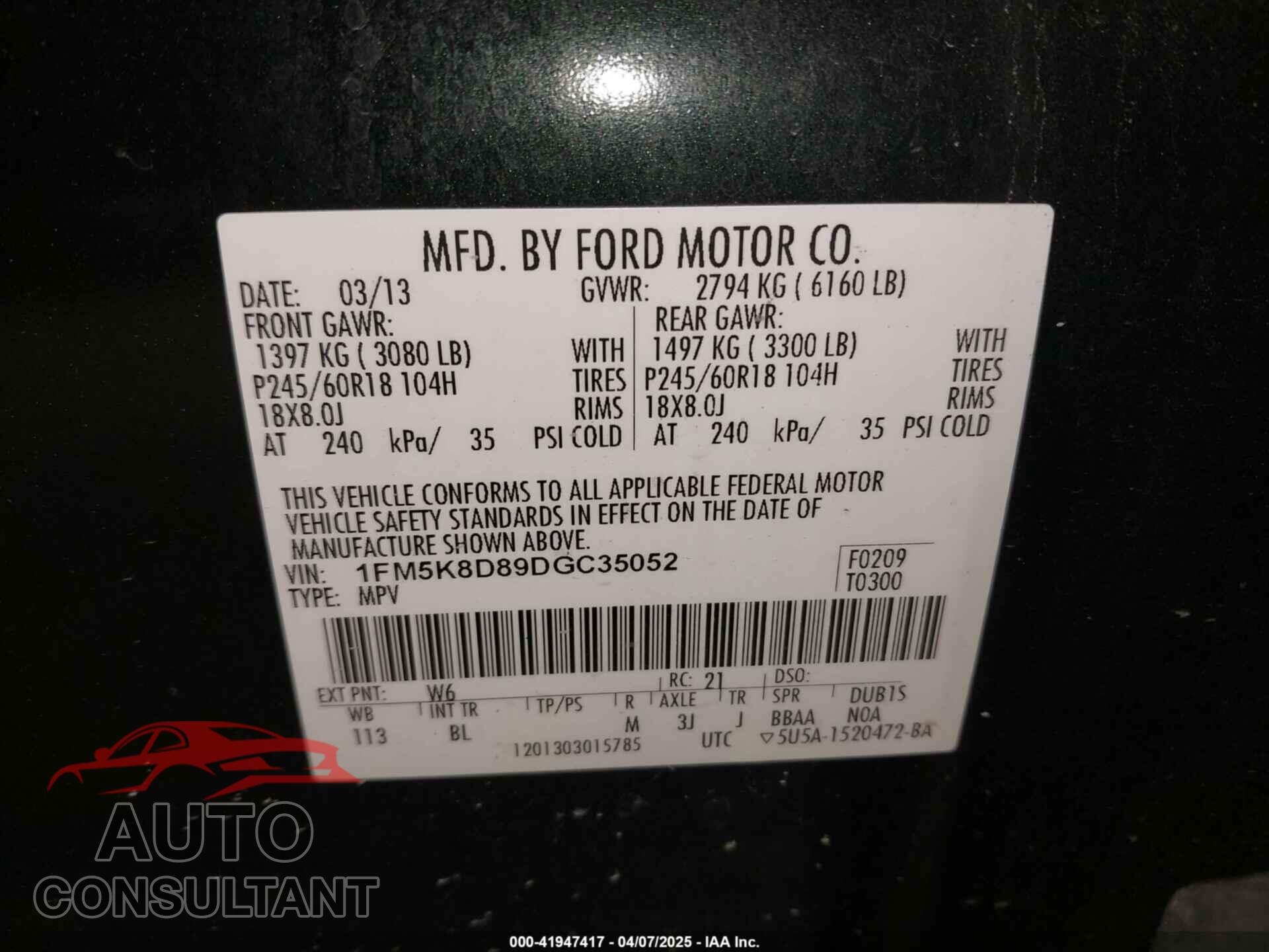FORD EXPLORER 2013 - 1FM5K8D89DGC35052