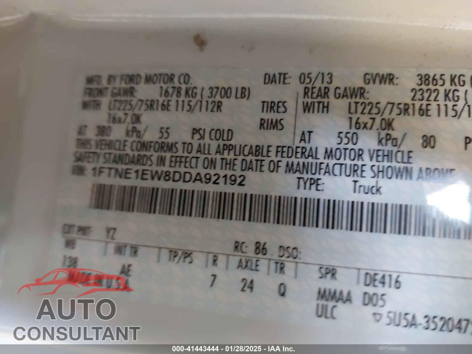 FORD E-150 2013 - 1FTNE1EW8DDA92192