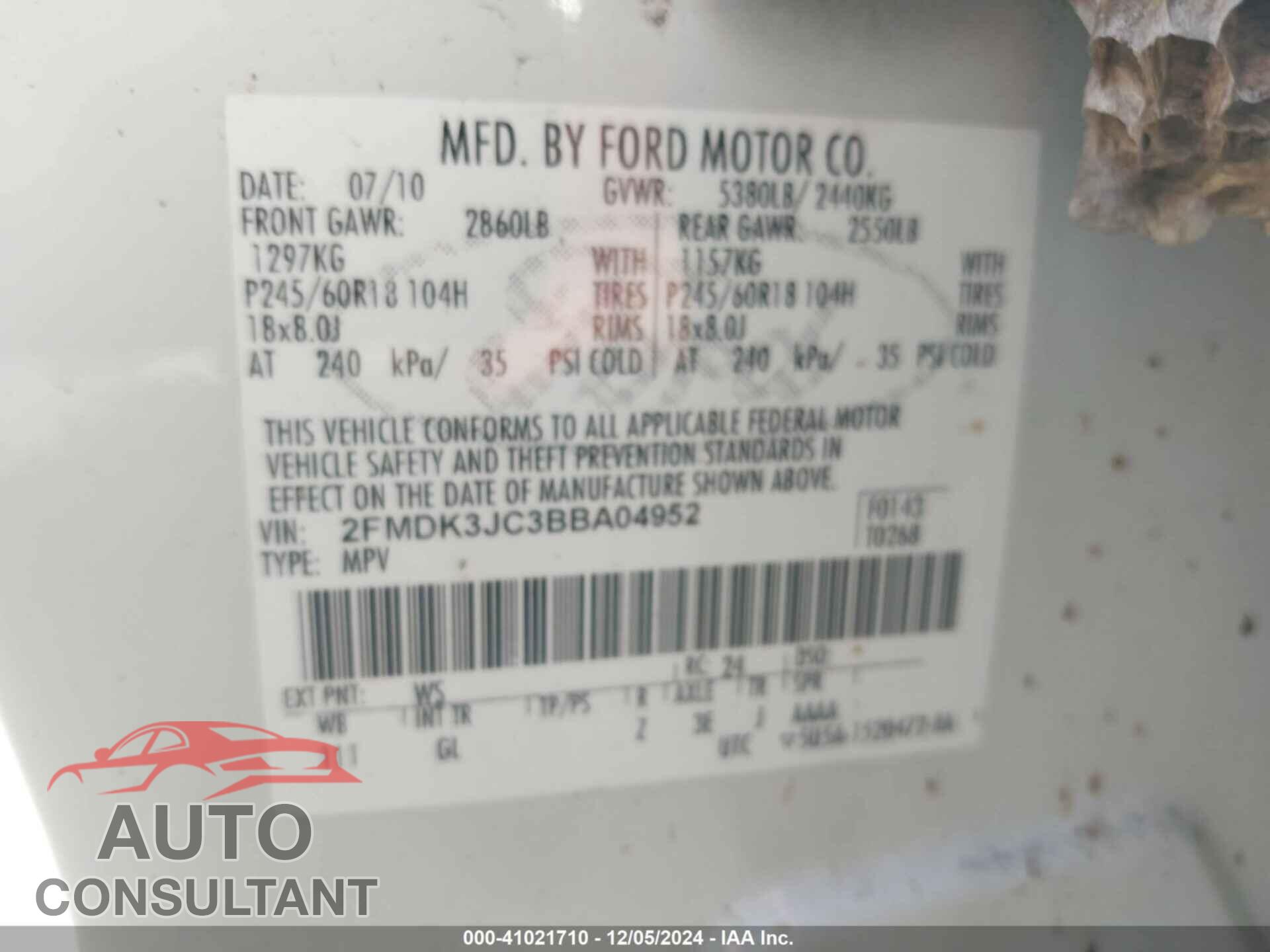 FORD EDGE 2011 - 2FMDK3JC3BBA04952