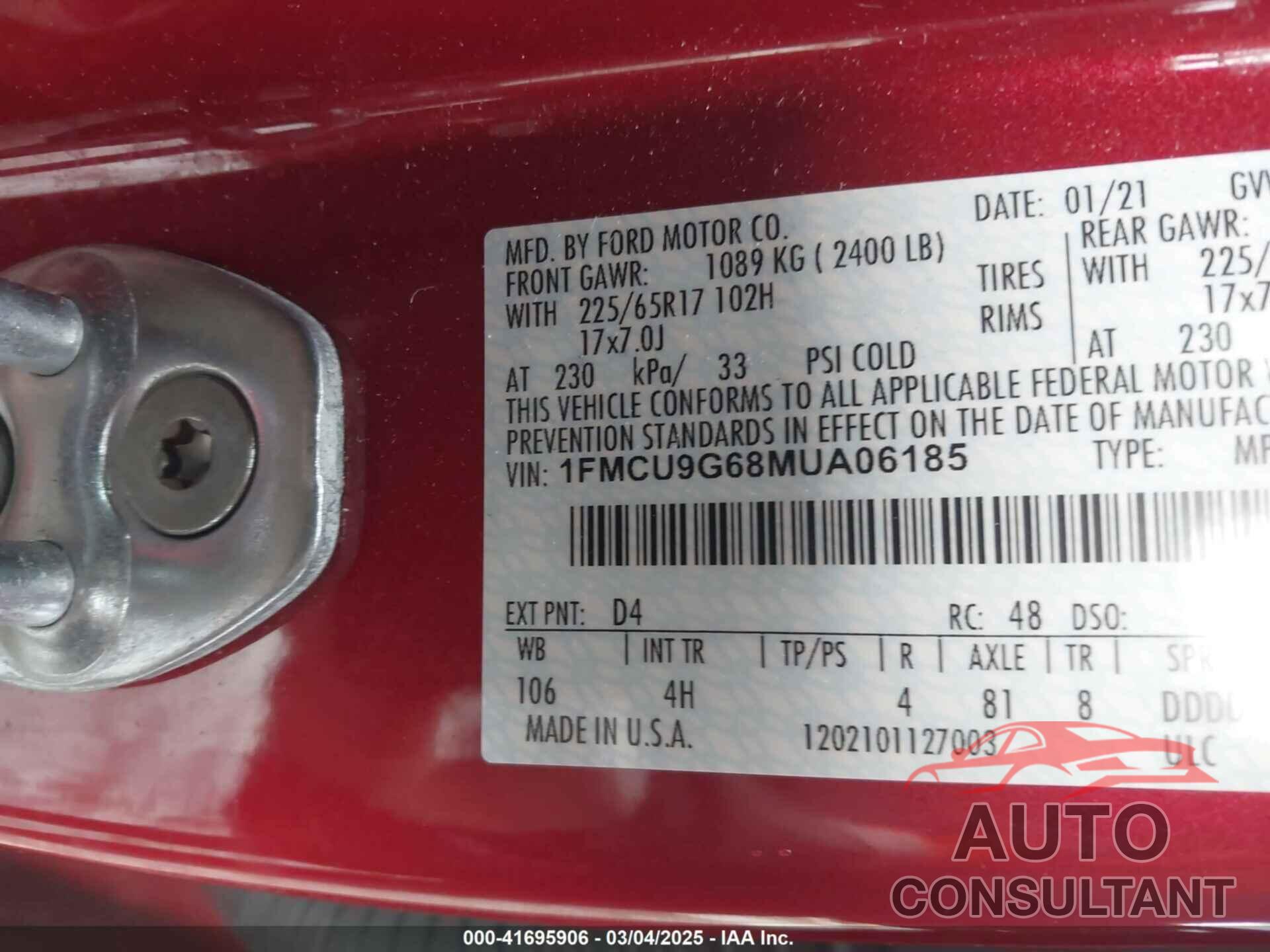 FORD ESCAPE 2021 - 1FMCU9G68MUA06185
