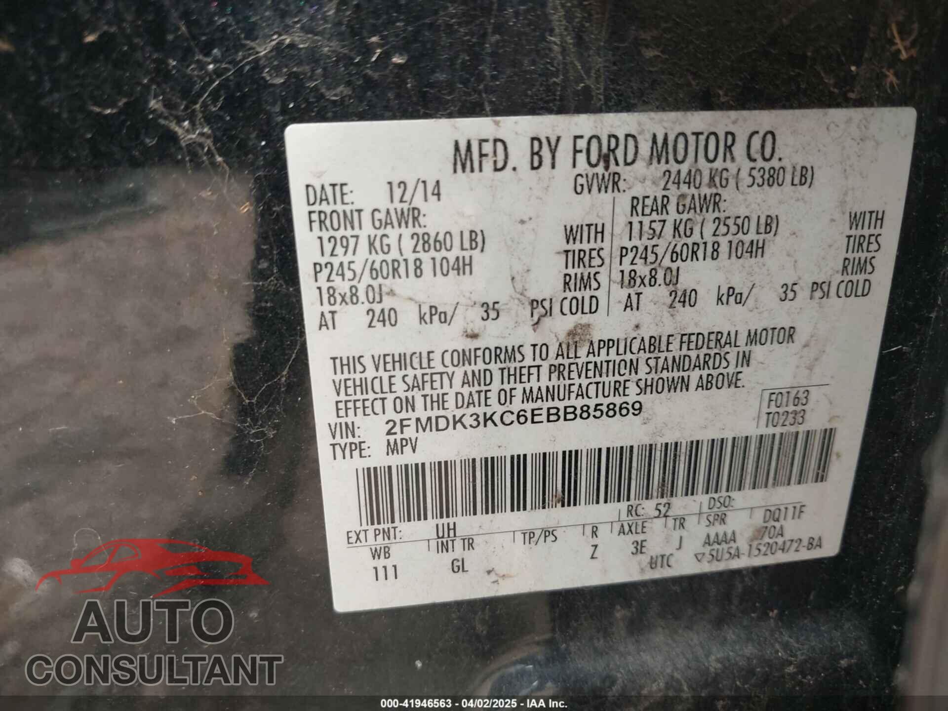 FORD EDGE 2014 - 2FMDK3KC6EBB85869