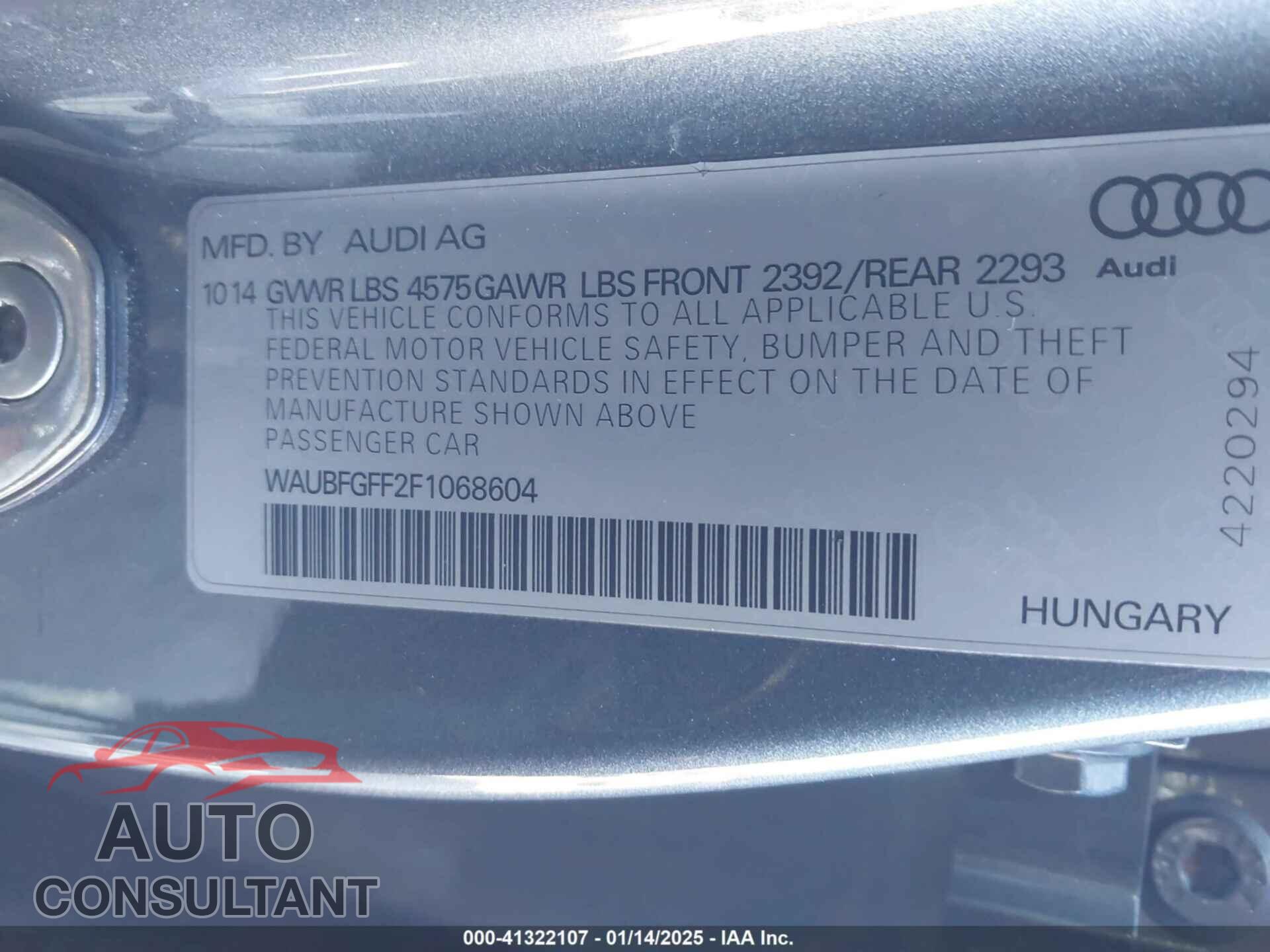 AUDI A3 2015 - WAUBFGFF2F1068604