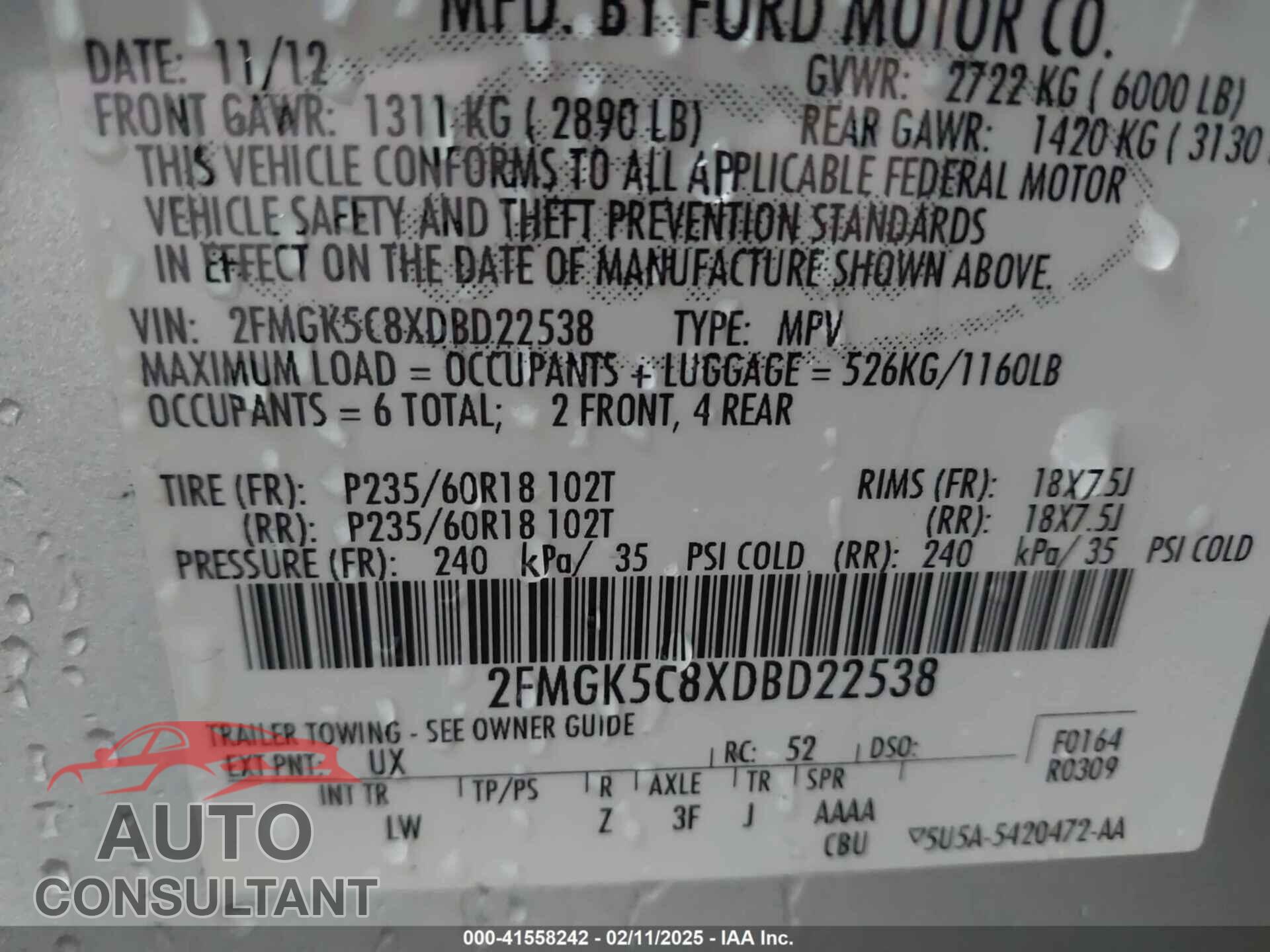 FORD FLEX 2013 - 2FMGK5C8XDBD22538