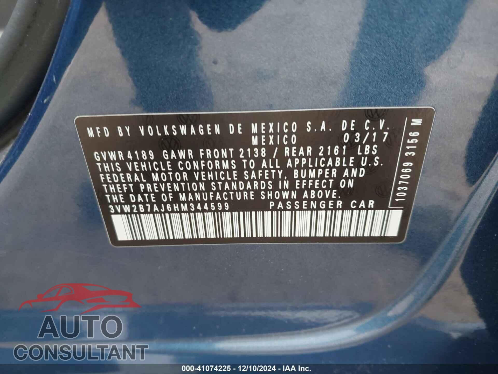 VOLKSWAGEN JETTA 2017 - 3VW2B7AJ6HM344599