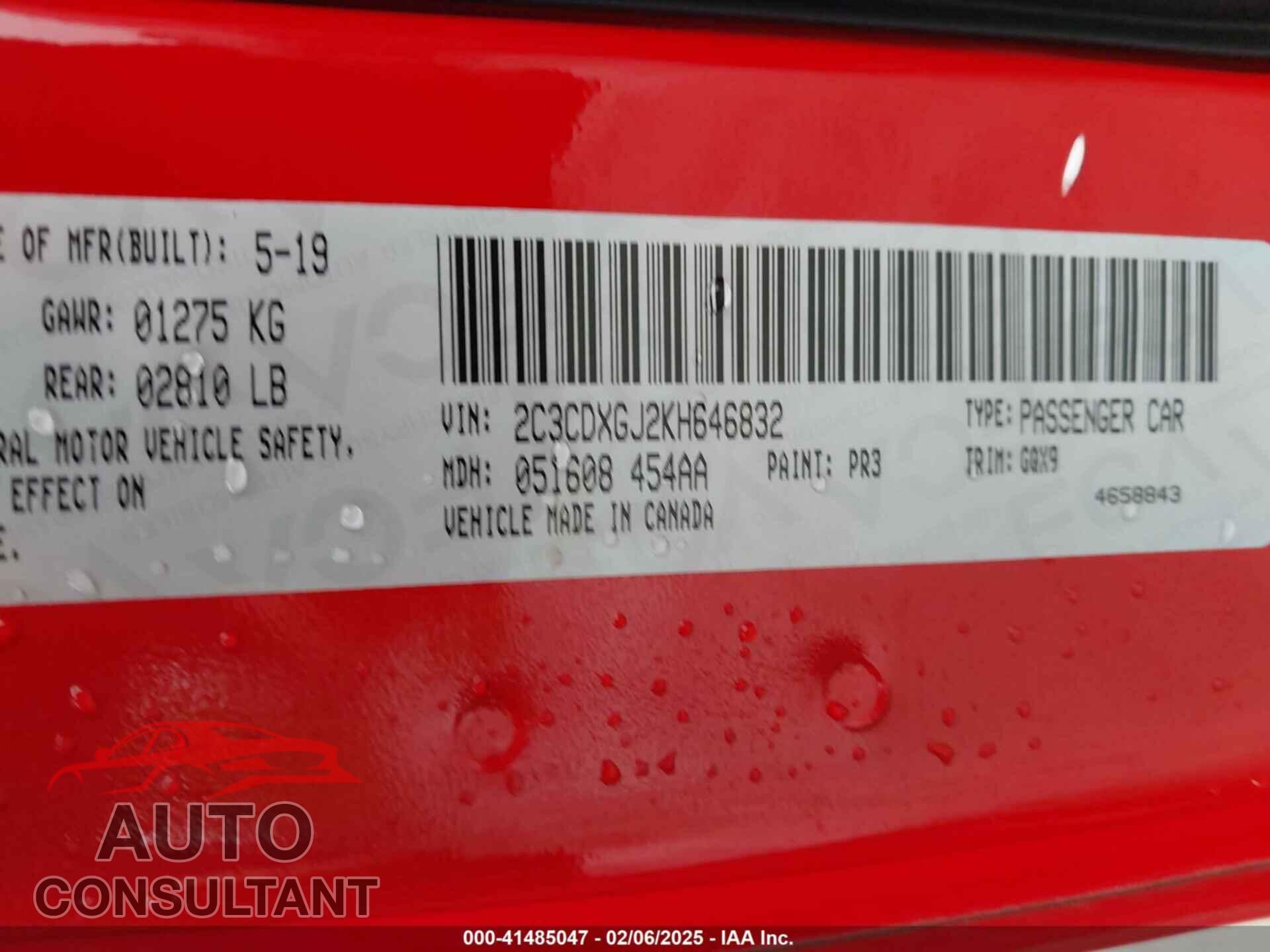 DODGE CHARGER 2019 - 2C3CDXGJ2KH646832
