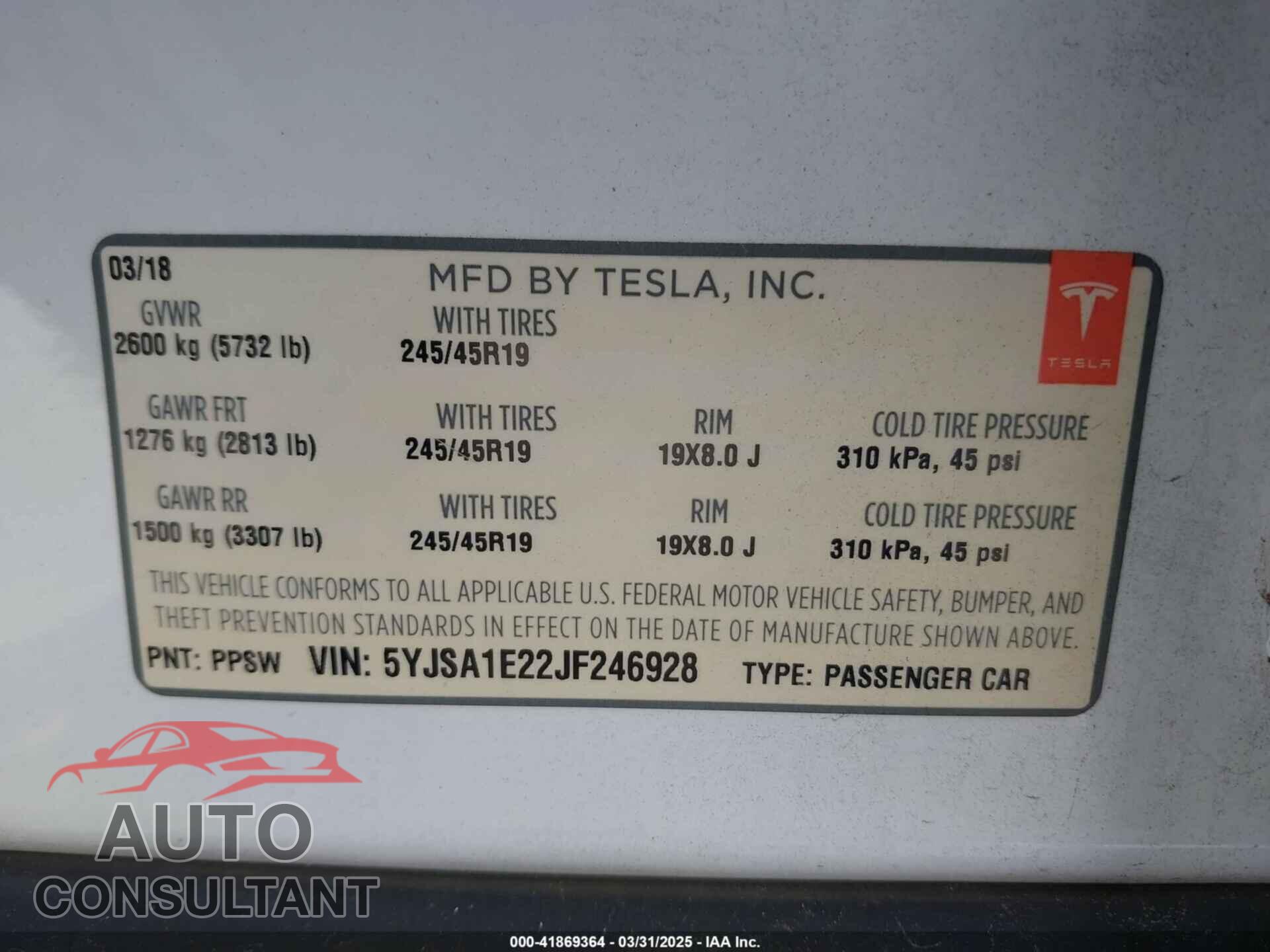 TESLA MODEL S 2018 - 5YJSA1E22JF246928