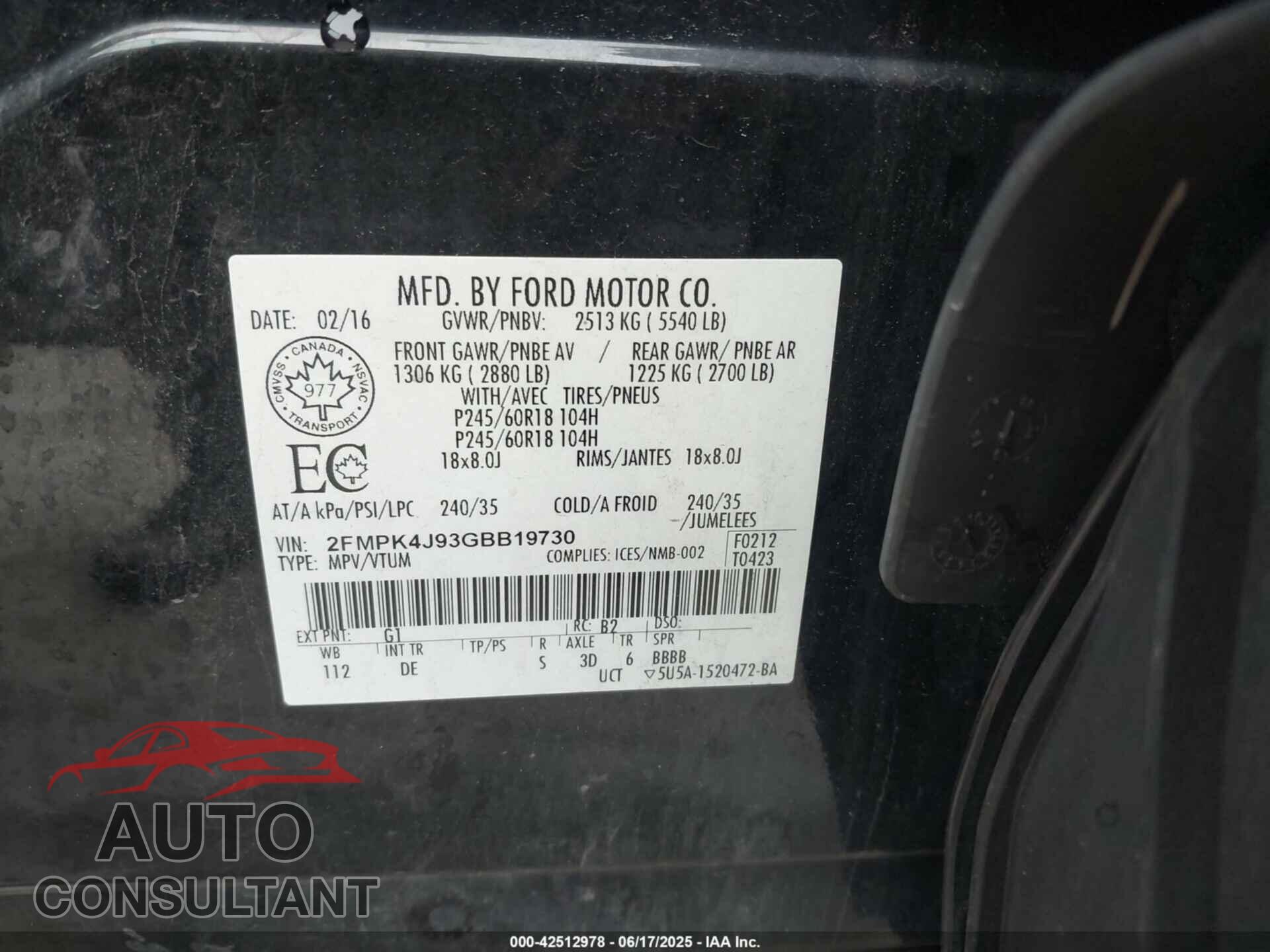FORD EDGE 2016 - 2FMPK4J93GBB19730