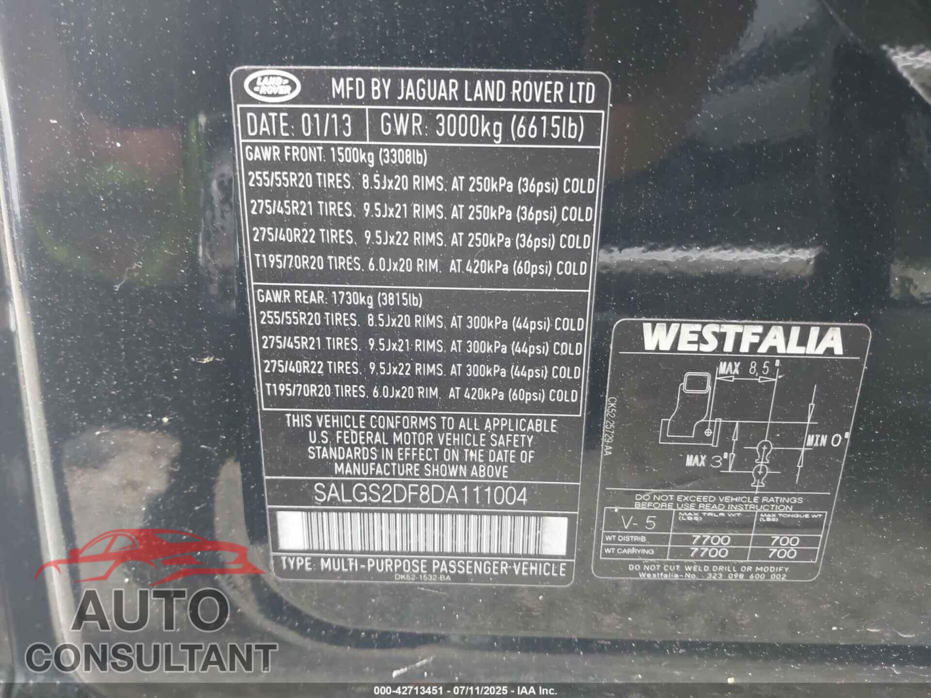 LAND ROVER RANGE ROVER 2013 - SALGS2DF8DA111004