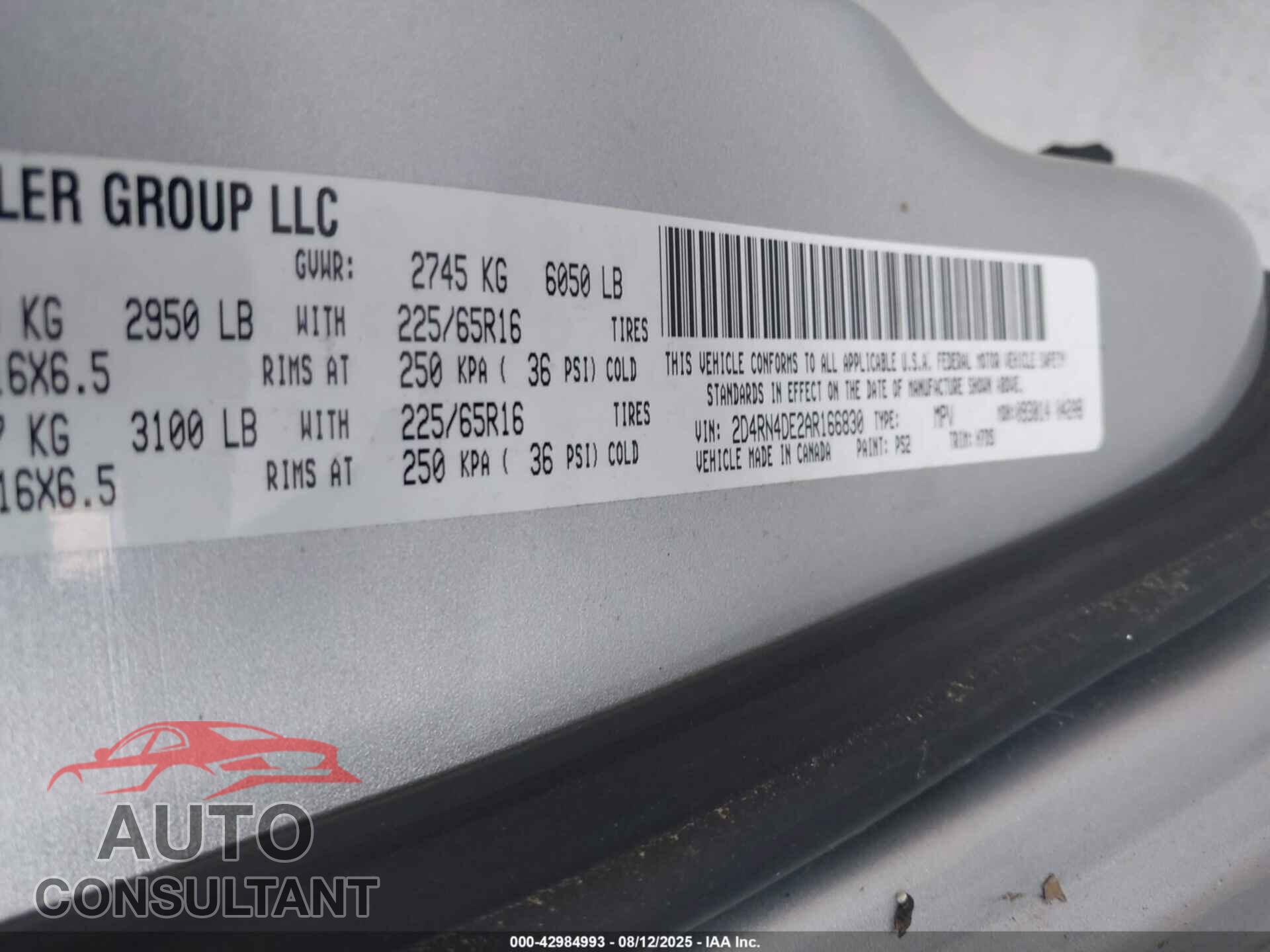 DODGE GRAND CARAVAN 2010 - 2D4RN4DE2AR166830