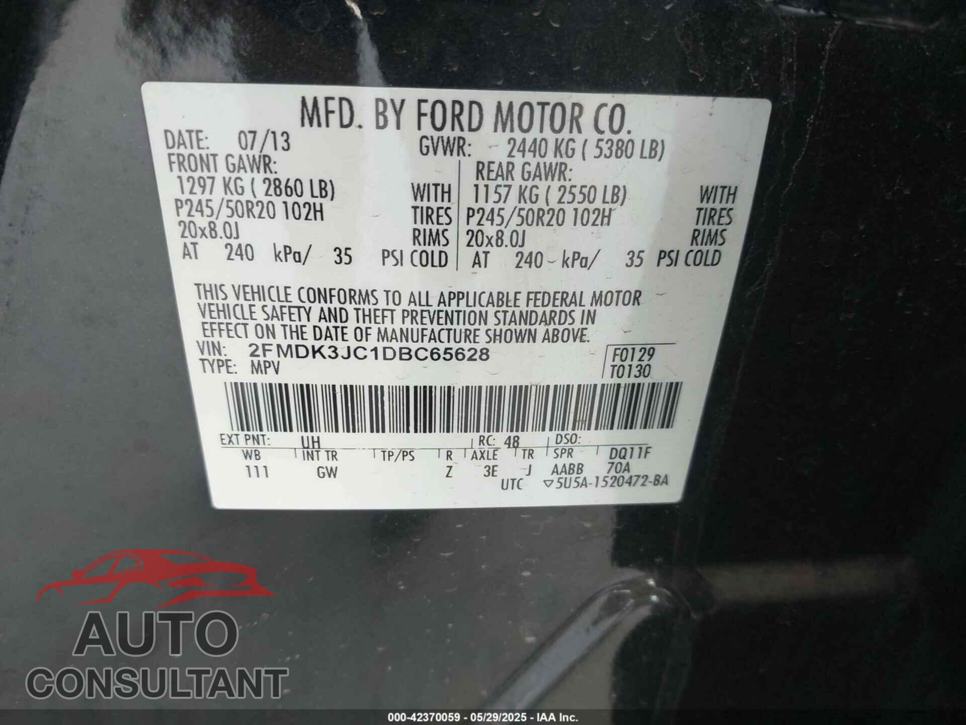 FORD EDGE 2013 - 2FMDK3JC1DBC65628