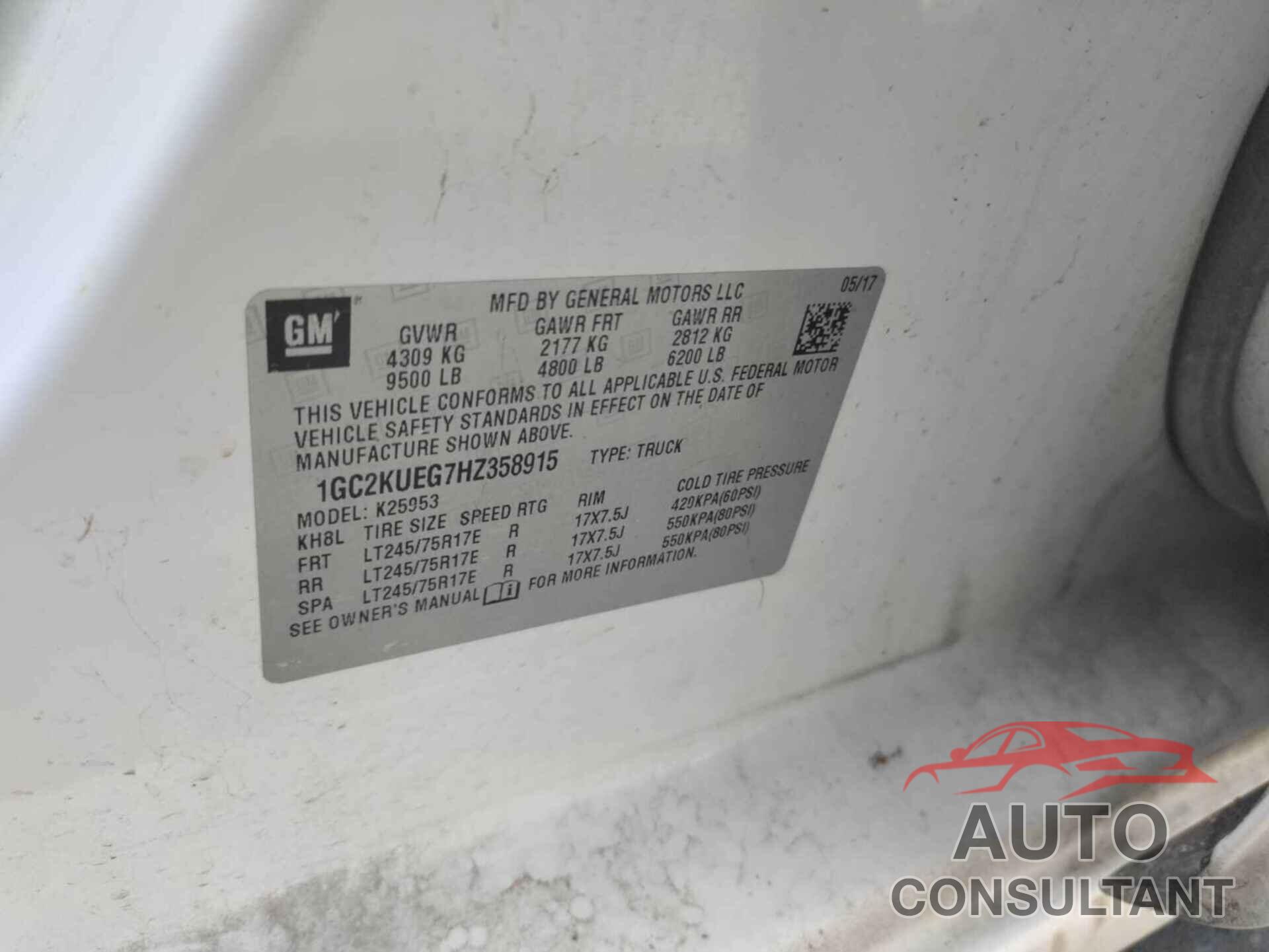 CHEVROLET SILVERADO 2500HD 2017 - 1GC2KUEG7HZ358915