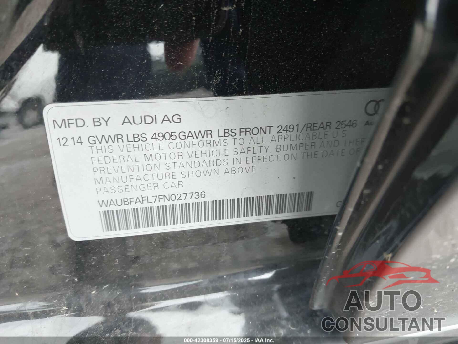 AUDI A4 2015 - WAUBFAFL7FN027736