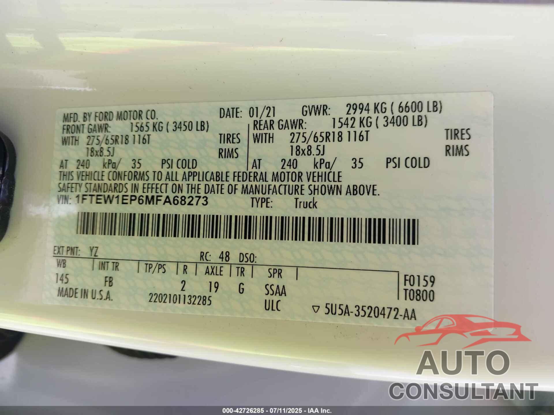 FORD F-150 2021 - 1FTEW1EP6MFA68273