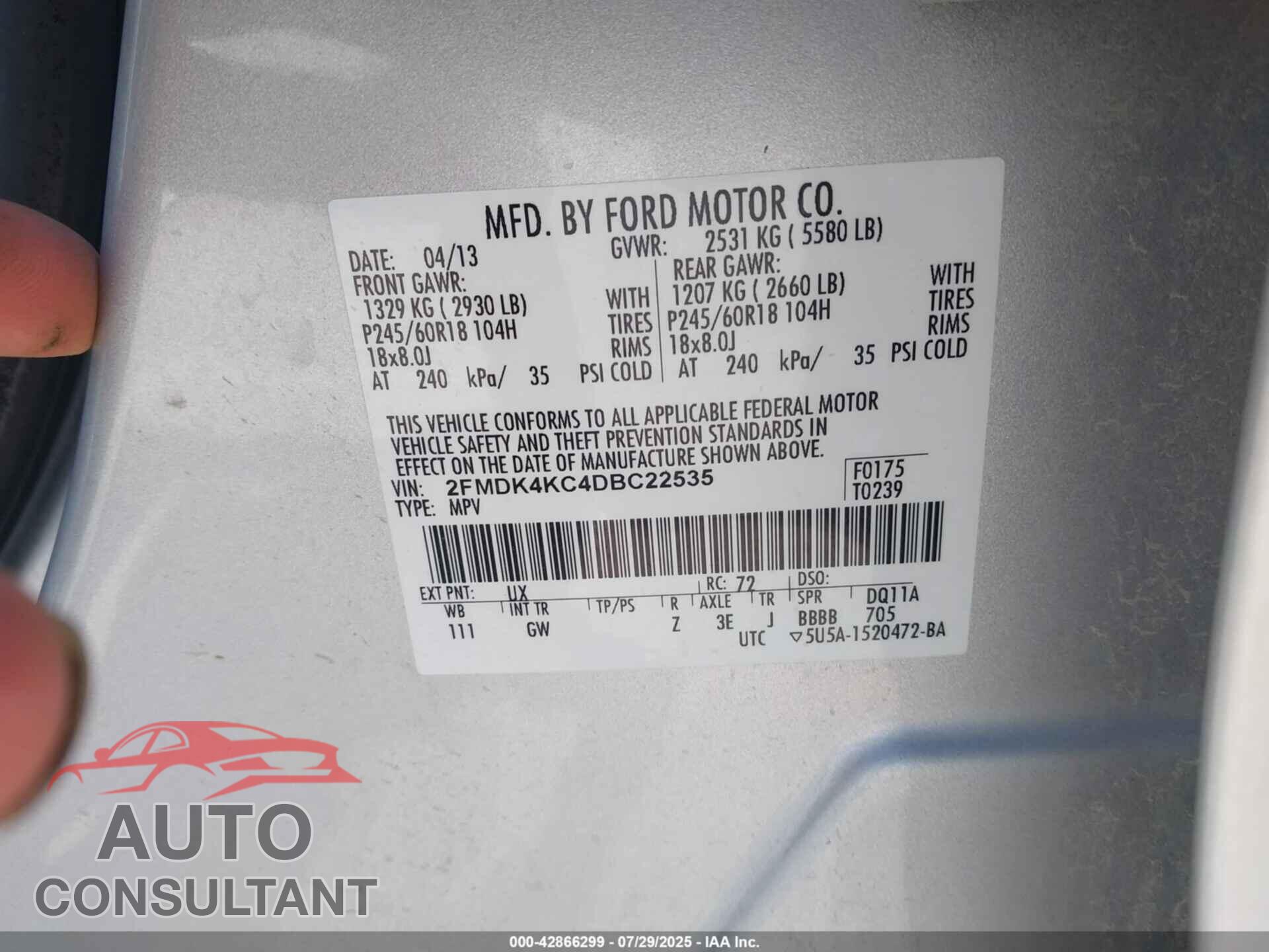 FORD EDGE 2013 - 2FMDK4KC4DBC22535