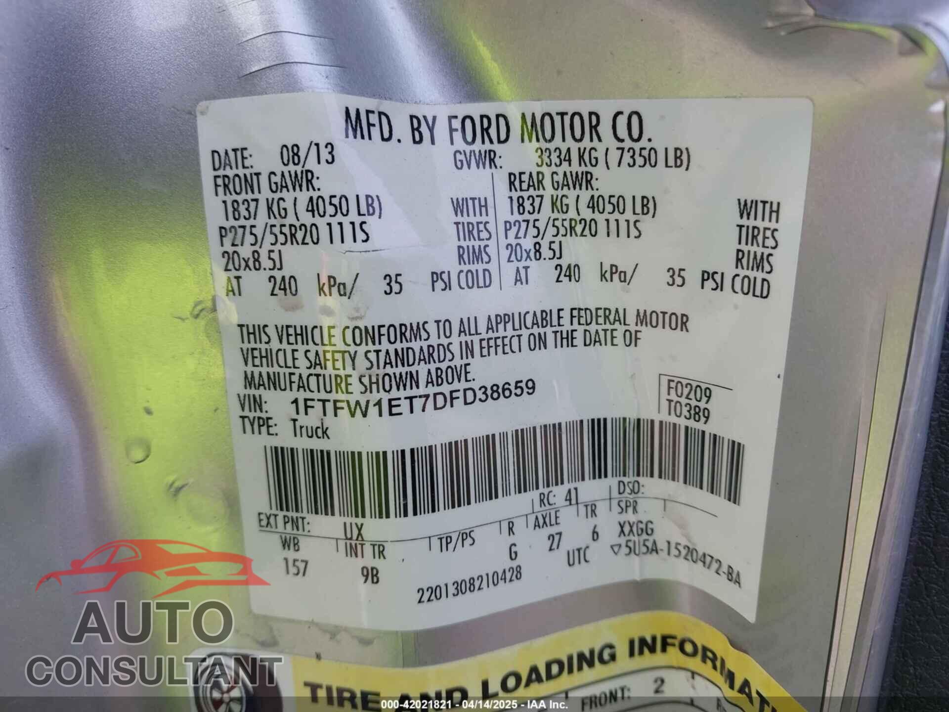FORD F-150 2013 - 1FTFW1ET7DFD38659