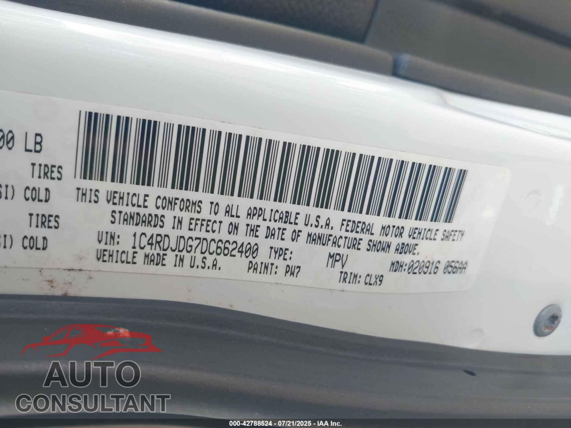 DODGE DURANGO 2013 - 1C4RDJDG7DC662400