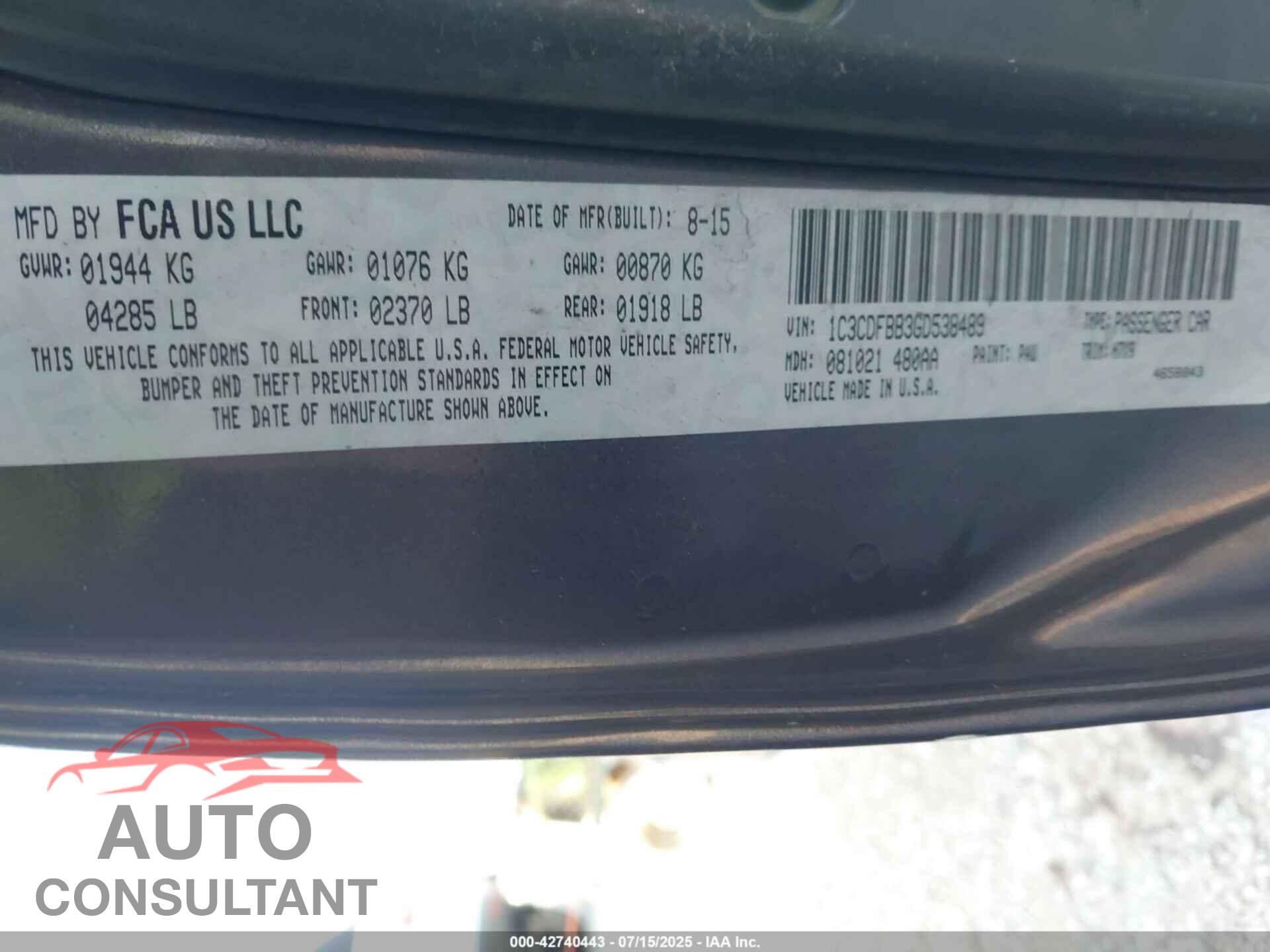 DODGE DART 2016 - 1C3CDFBB3GD538489