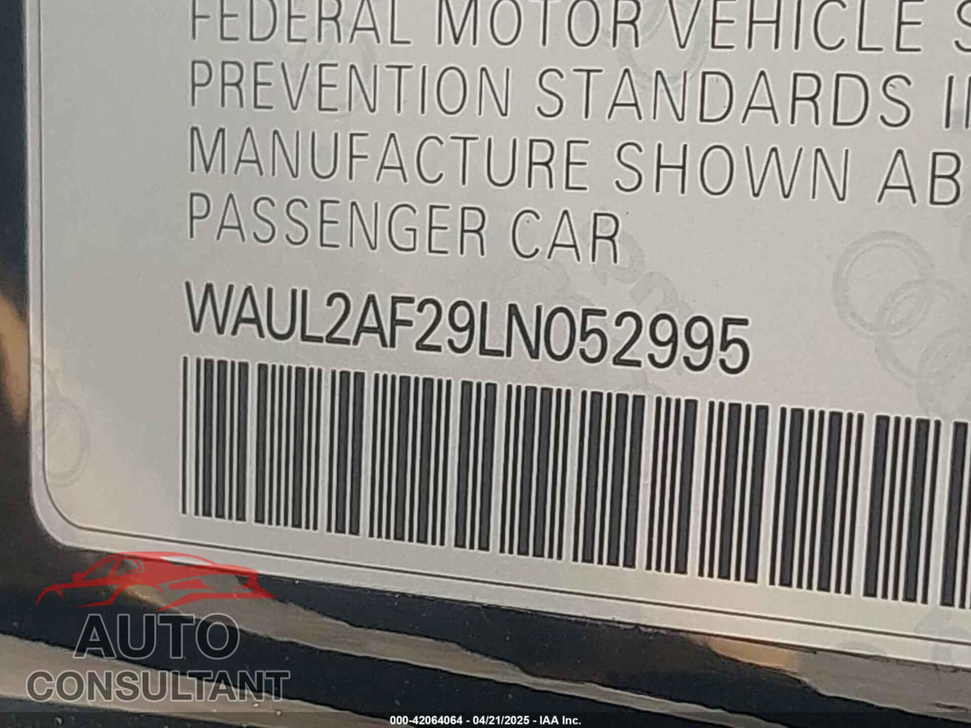 AUDI A6 2020 - WAUL2AF29LN052995