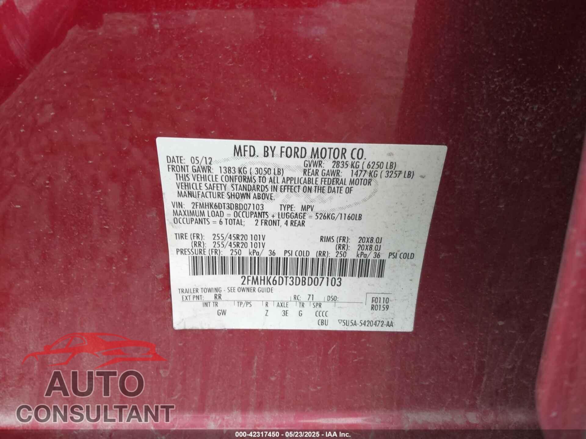 FORD FLEX 2013 - 2FMHK6DT3DBD07103
