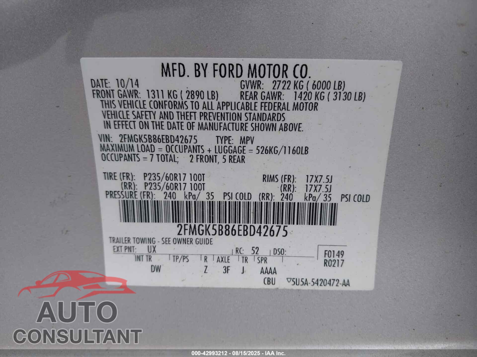 FORD FLEX 2014 - 2FMGK5B86EBD42675