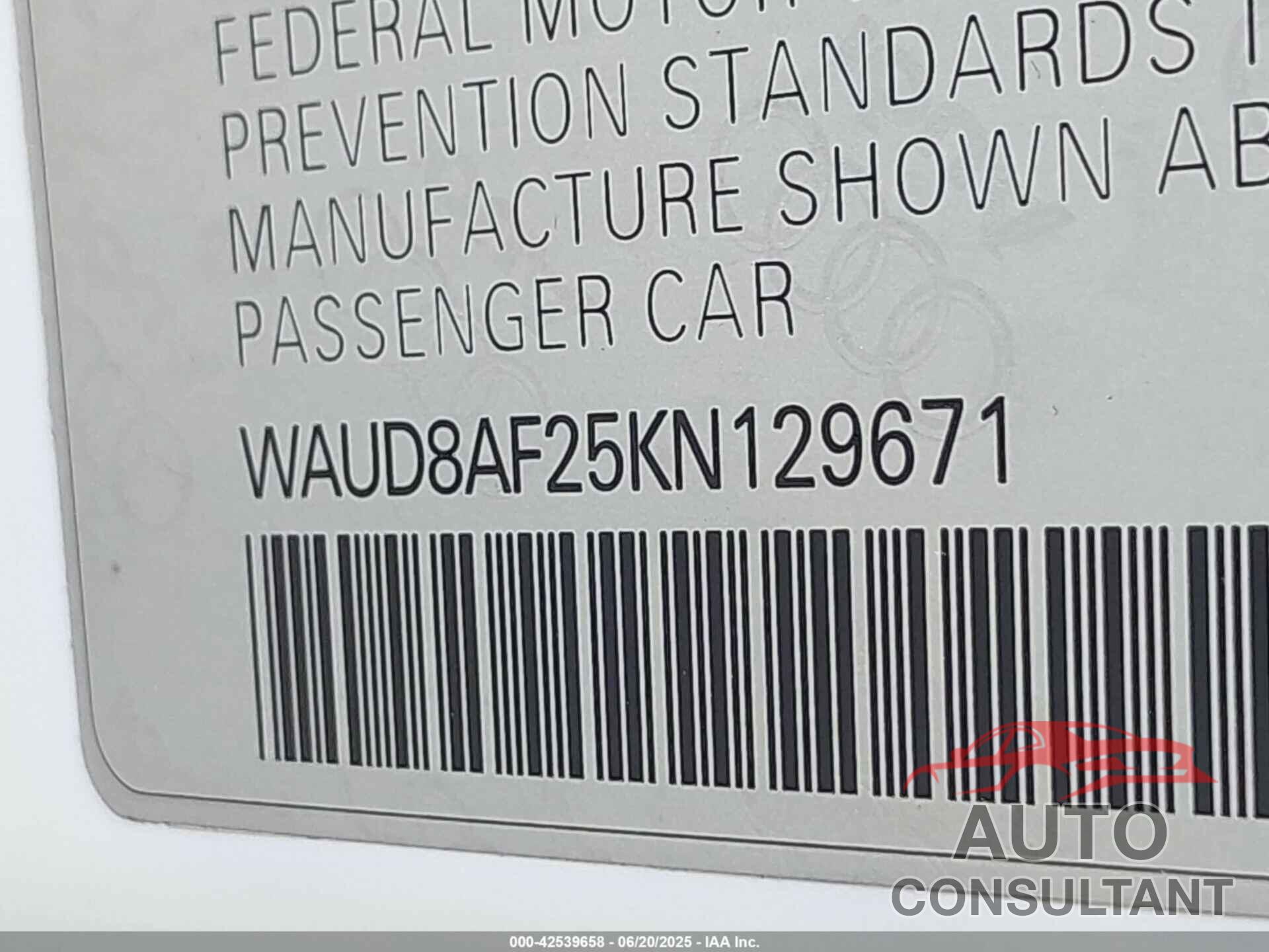 AUDI A6 2019 - WAUD8AF25KN129671